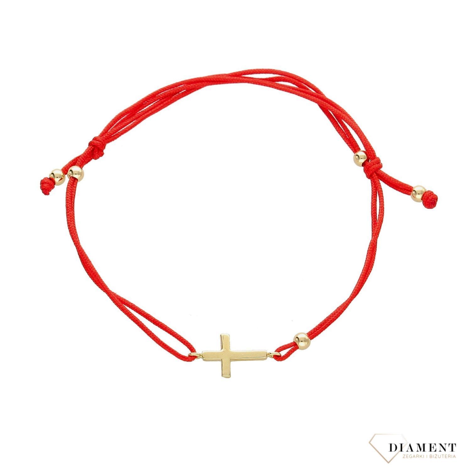 Bransoletka na sznurku złota czerwony sznurek krzyżyk to wyjątkowa biżuteria z symbolem sakralnym. Nowoczesny akcent dla kobiet lubiących podkreślać swoją indywidualność. 1.jpg