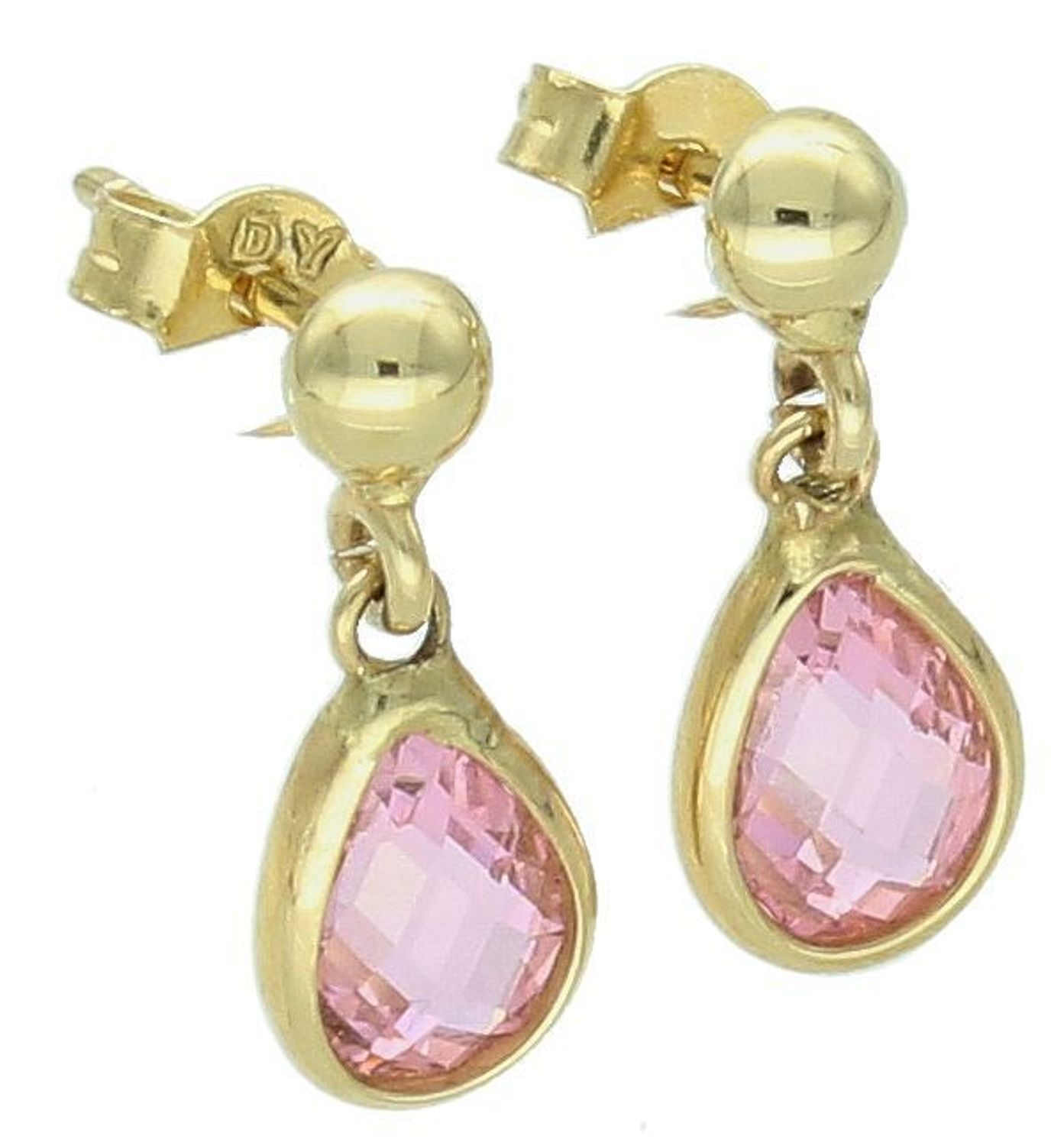 Złote kolczyki 585 wiszące różowe cyrkonie DBK000000-043 1.jpg