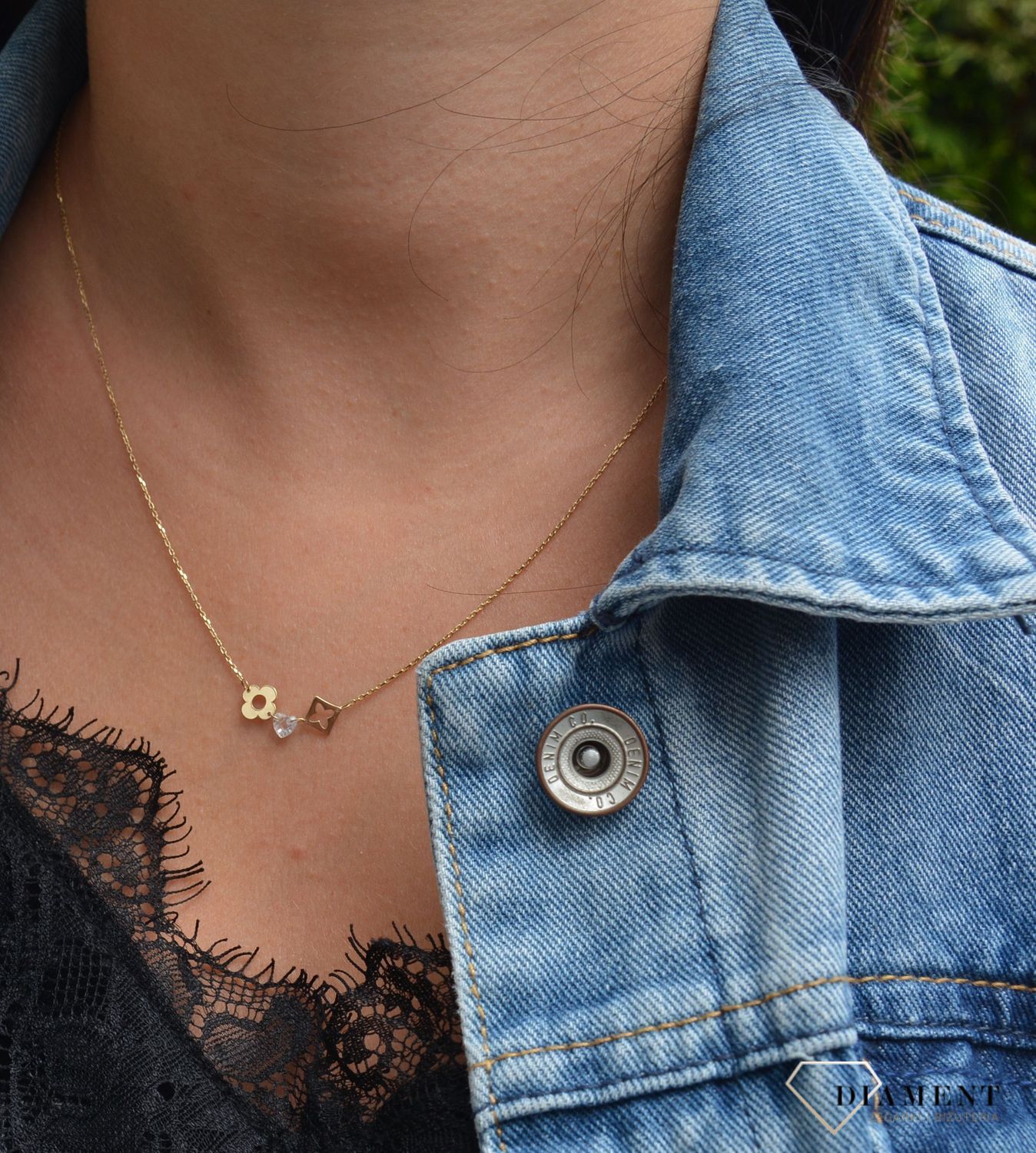 Złoty naszyjnik celebrytka 585 kwiatki cyrkonia.jpg