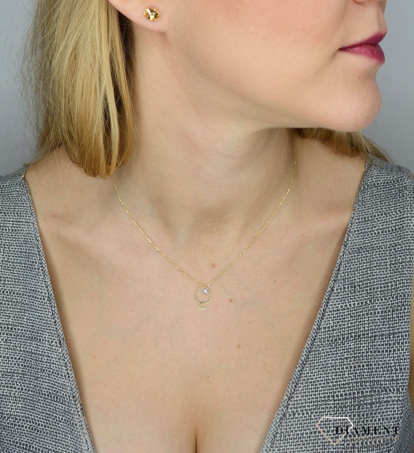 Naszyjnik złoty celebrytka 585 'Pierścionek z diamencikiem i cyrkonią' DBN000000-111.jpg