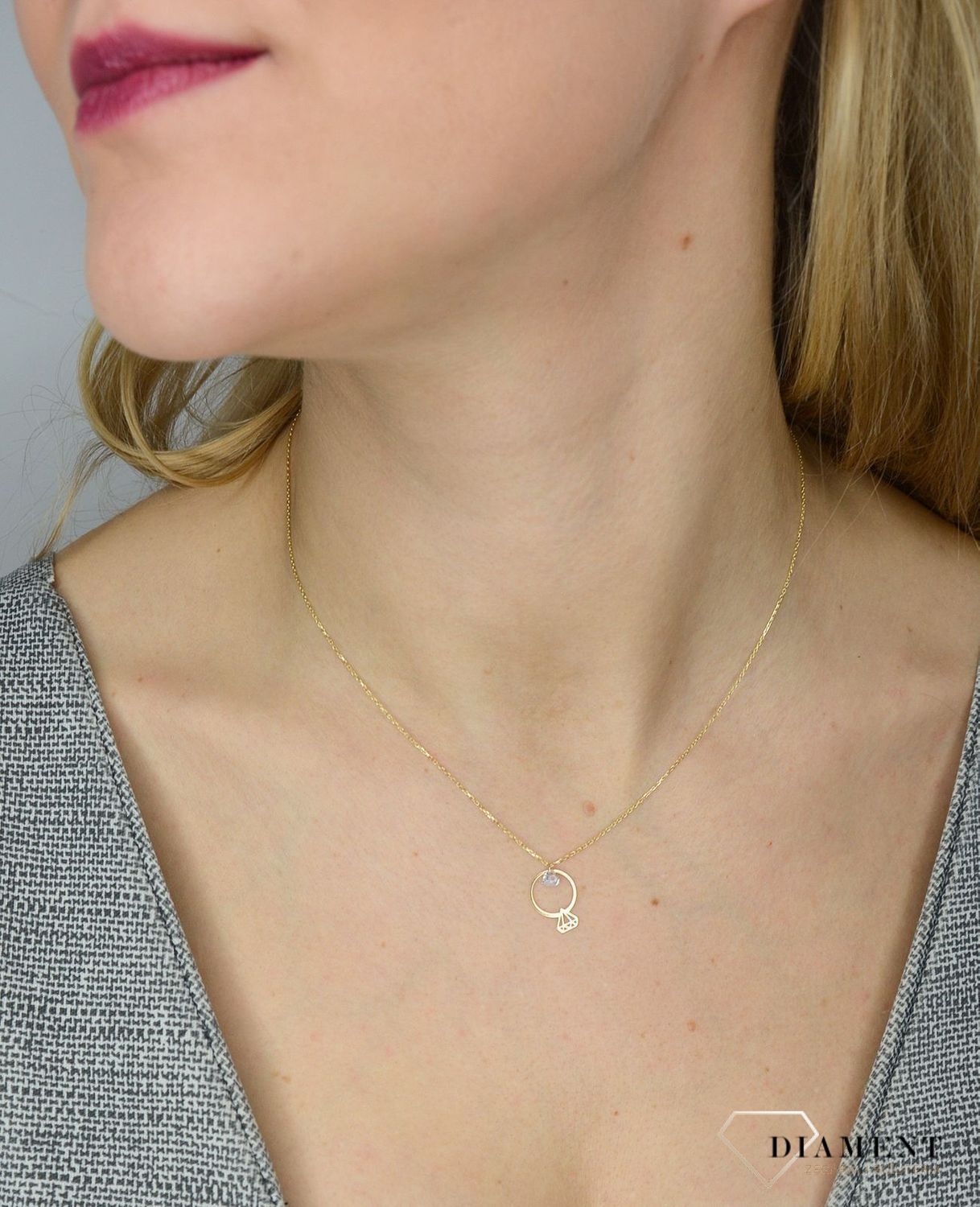 Naszyjnik złoty celebrytka 585 'Pierścionek z diamencikiem i cyrkonią' DBN000000-111.jpg