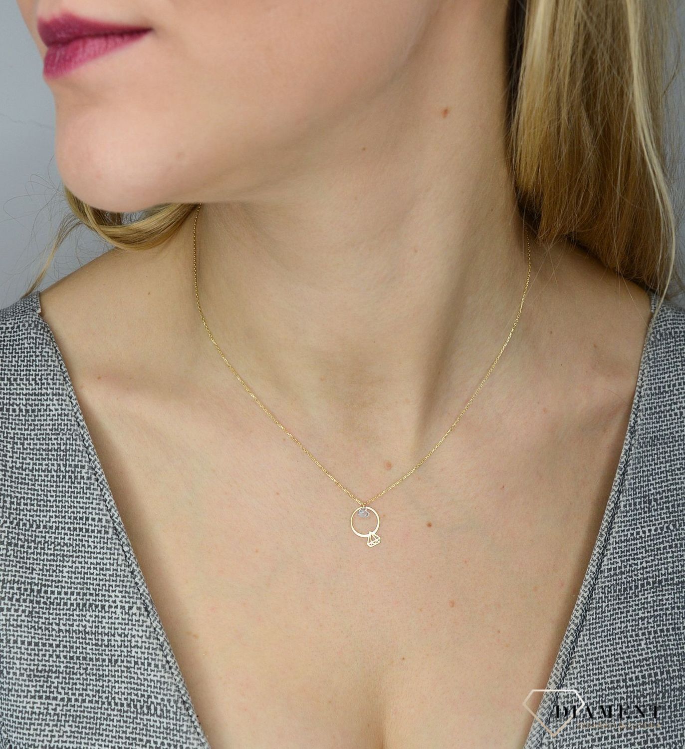 Naszyjnik złoty celebrytka 585 'Pierścionek z diamencikiem i cyrkonią' DBN000000-111.jpg