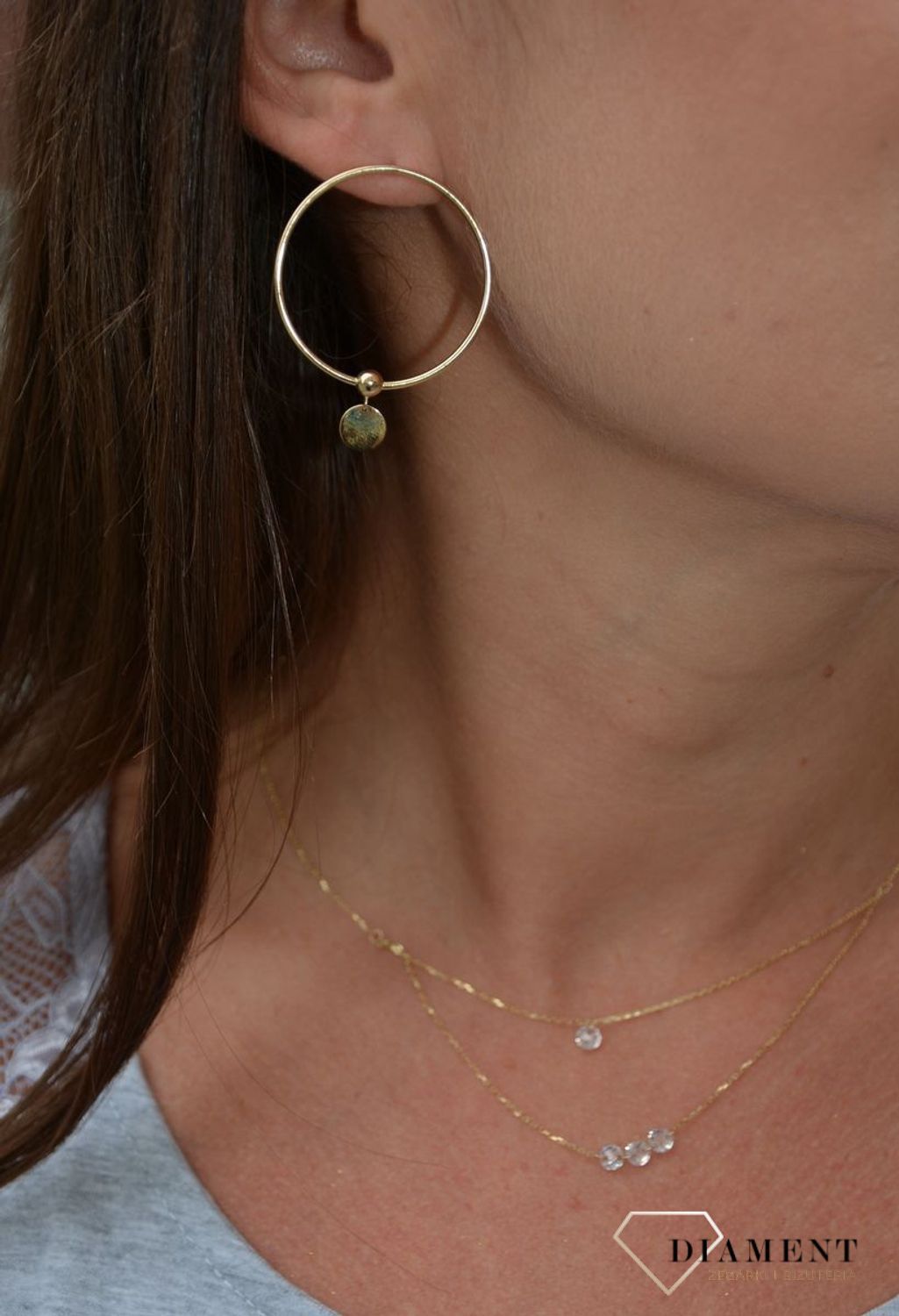 Złoty naszyjnik celebrytka 585 'podwójny łańcuszek i białe koraliki'.jpg