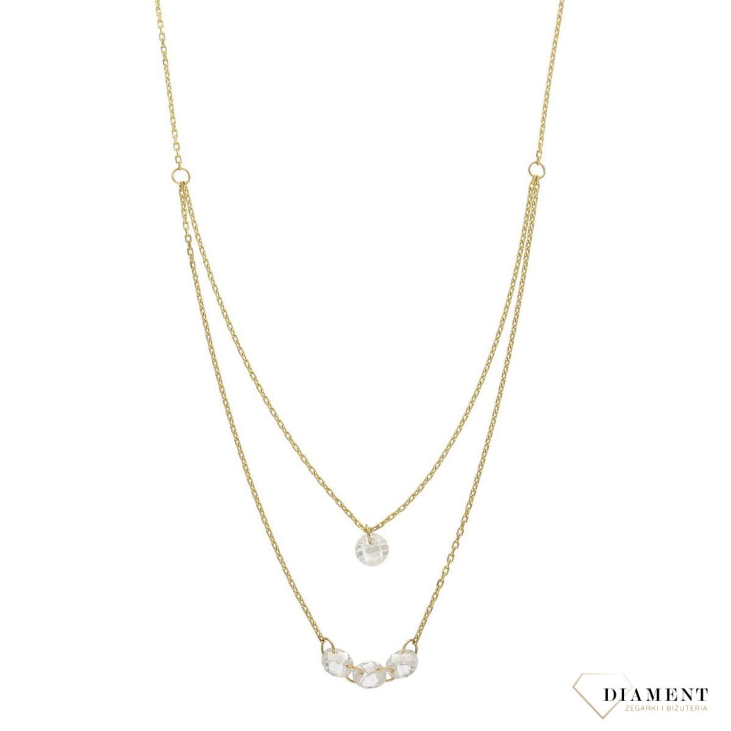 Złoty naszyjnik celebrytka 585 'podwójny łańcuszek i białe koraliki'.jpg