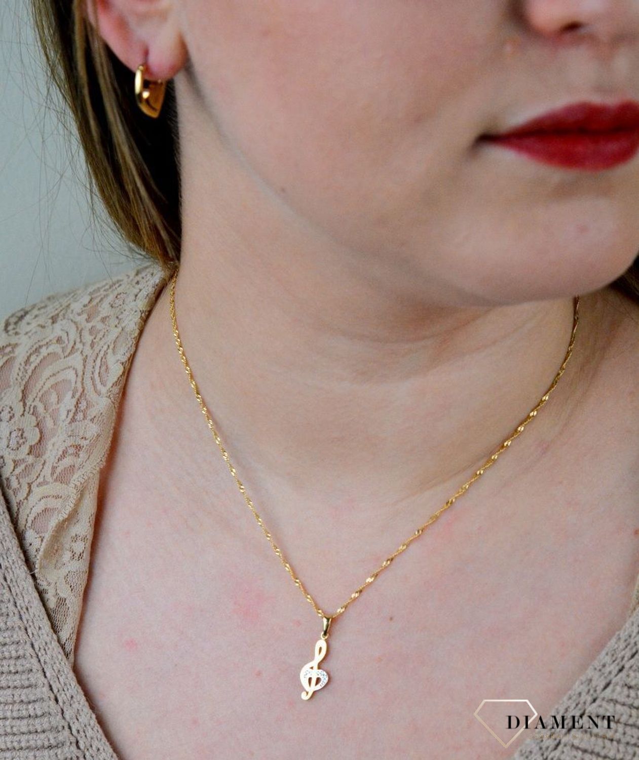 Złota zawieszka 585 klucz wiolinowy z serduszkiem DBZ000000-016.jpg