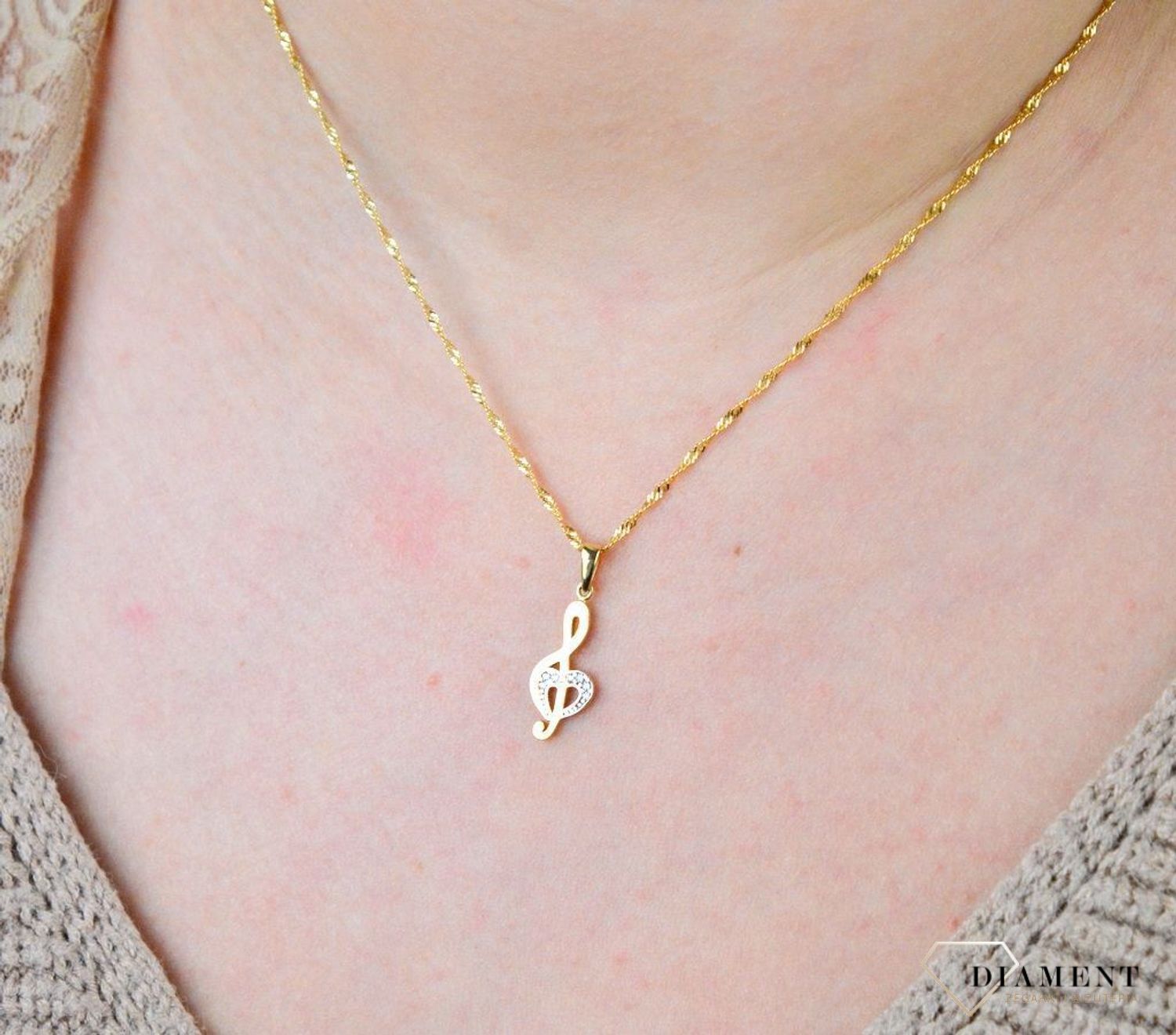 Złota zawieszka 585 klucz wiolinowy z serduszkiem DBZ000000-016.jpg