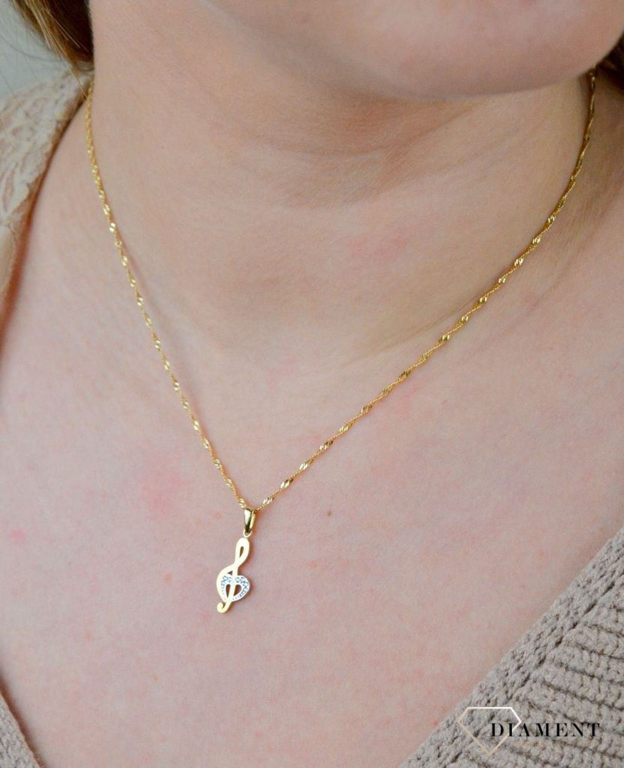 Złota zawieszka 585 klucz wiolinowy z serduszkiem DBZ000000-016.jpg