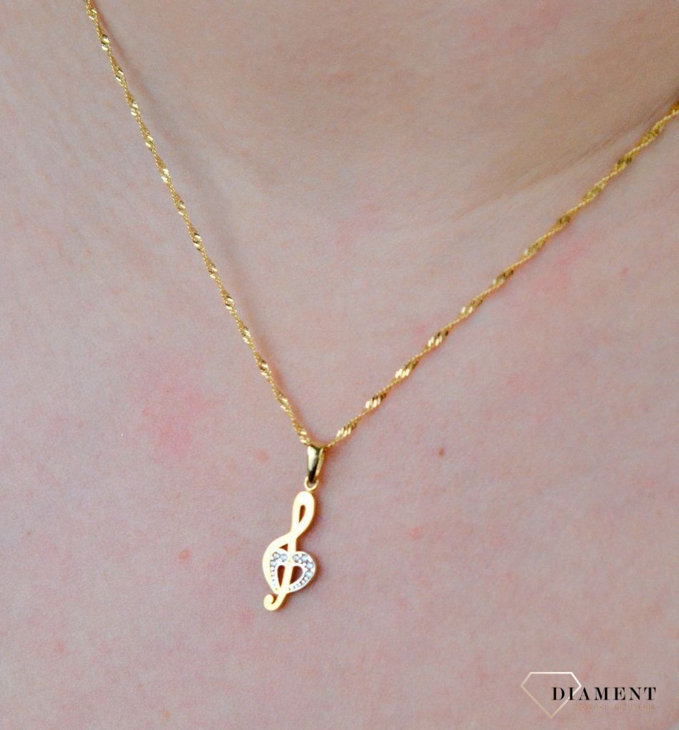 Złota zawieszka 585 klucz wiolinowy z serduszkiem DBZ000000-016.jpg