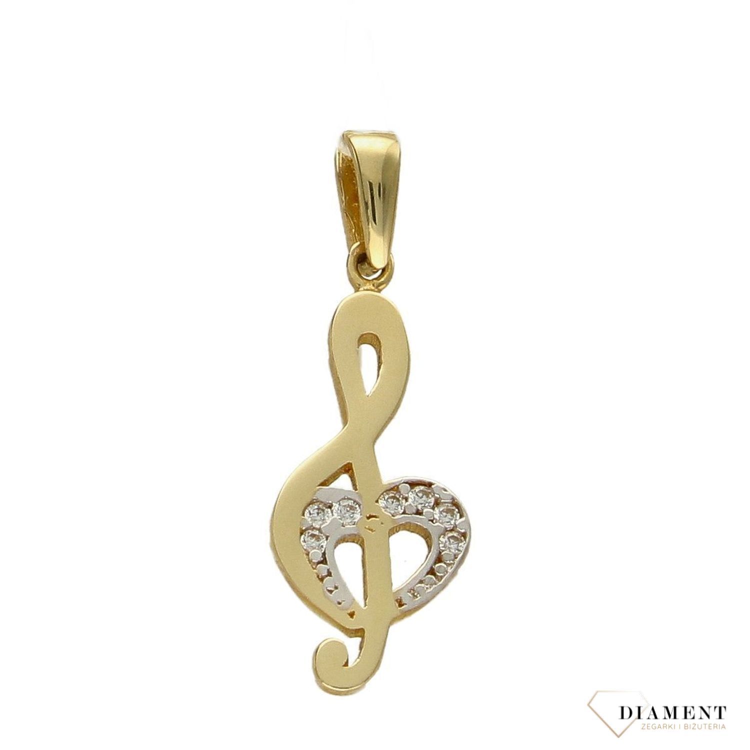Złota zawieszka 585 klucz wiolinowy z serduszkiem DBZ000000-016.jpg