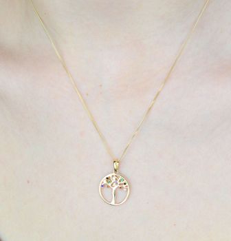 Zawieszka drzewko szczęścia w kółku z kolorowymi kamieniami 585. Złota zawieszka w kształcie drzewka na szczęścia ozdobiona. Elegancki wisiorek wykonany z najwyższej jakości 14 –karatowego ż (3).JPG