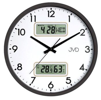 Czytelny okrągły podświetlany zegar ścienny z datownikiem JVD DH239.2. Cyfrowy datownik, termometr, higrometr, czujnik światła i.jpg