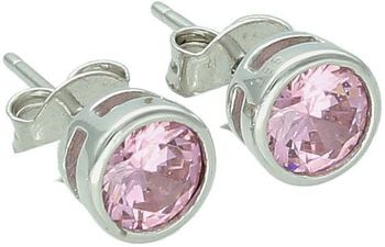 Delikatne kolczyki srebrne 925 z różową cyrkonią. Model DHKM0022 – klasyczne sztyfty, 6 mm, 1,30 g. Romantyczny blask na co dzień i na prezent.1.jpg