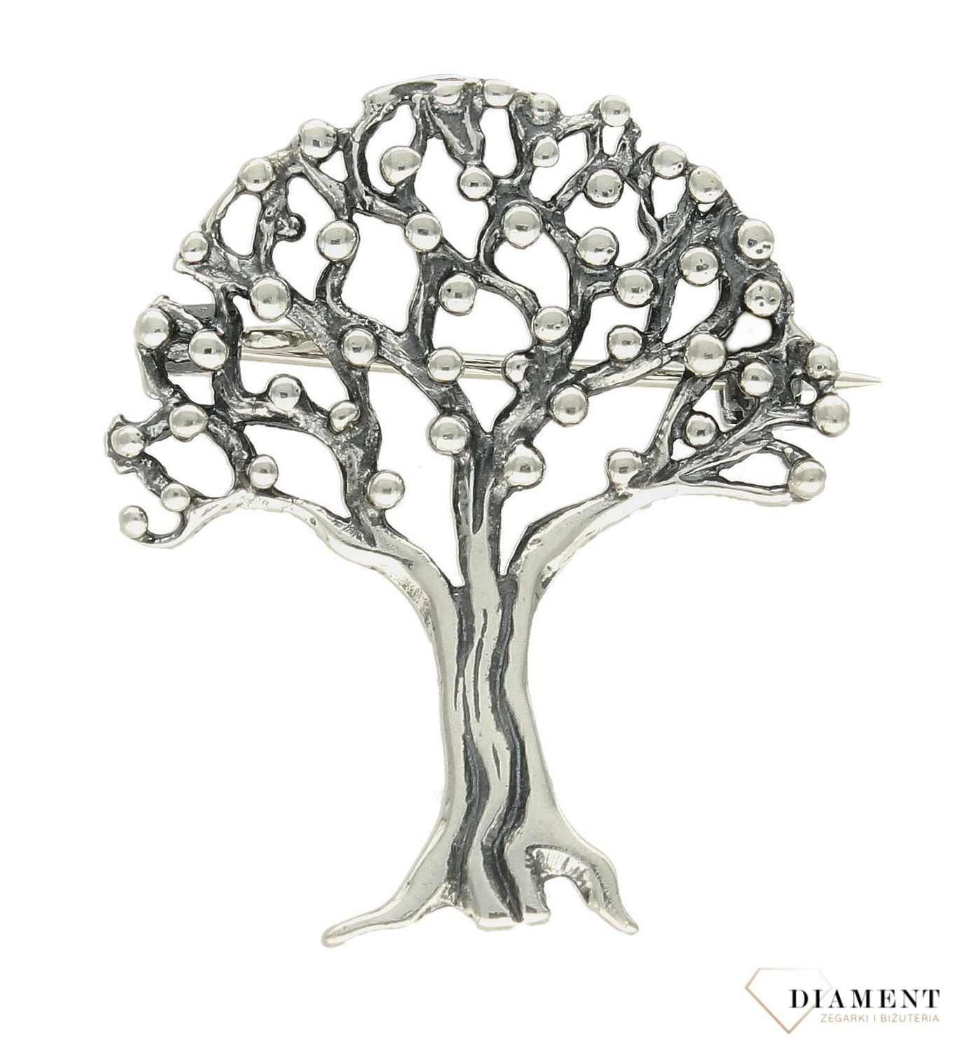 Srebrna broszka Drzewko  szczęścia 925 DIA--BRO-9827-925. Prezent dla mamy, dla babci. Proszka klasyczna srebrna . Ozdoba bluzki Broszka. Pomysł na prezent..jpg
