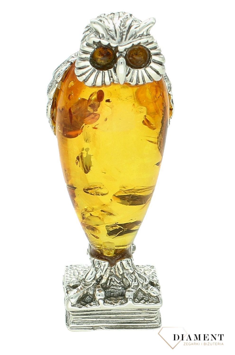 Srebrna Sowa z bursztynem bałtyckim figurka DIA-11384-SOWA-925. Figurka z bursztynem. Srebrna sowa z bursztynem. Figurka srebrna sowa z bursztynem bałtyckim. Srebrna figurka sowy na prezent (2).jpg