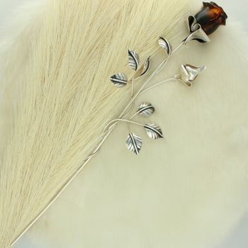 Srebrna Róża z Bursztynem 31,5 cm – Elegancka Dekoracja i Prezent 925.jpg