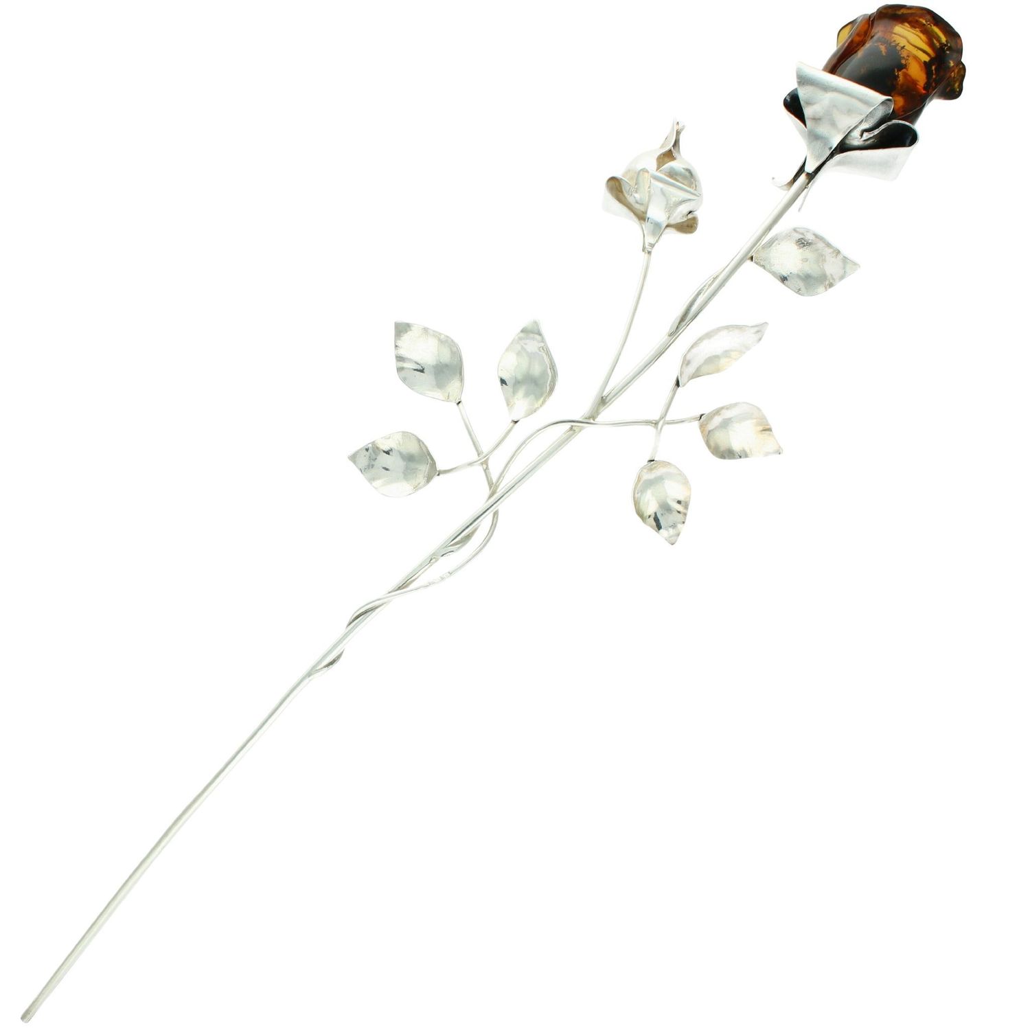 Srebrna Róża z Bursztynem 31,5 cm – Elegancka Dekoracja i Prezent Ag.jpg