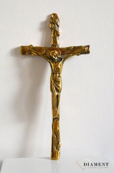 Krzyż mosiężny Jezus na Krzyżu do powieszenia DIA-AKC-2540. Solidny mosiężny krzyż do zawieszenia w kolorze złotym o wysokości 25 cm, wykonany z mosiądzu (2).JPG