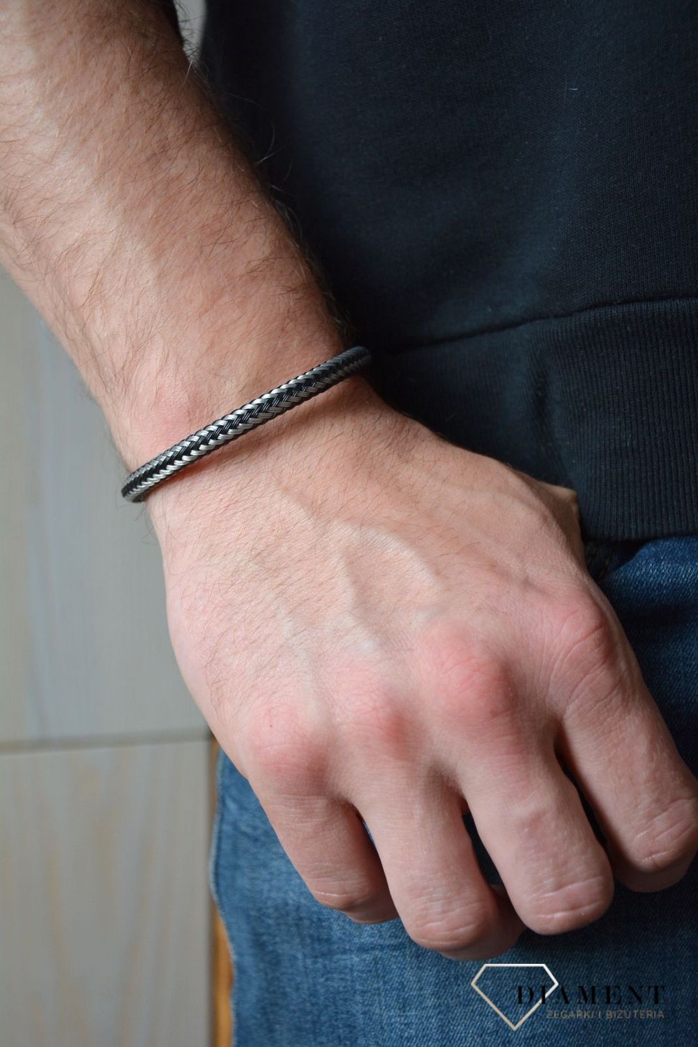 Bransoletka męska kotwica rzemień czarny DIA-BRA-0028-STAL.jpg
