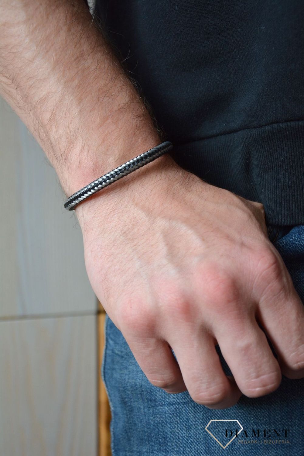 Bransoletka męska kotwica rzemień czarny DIA-BRA-0028-STAL.jpg