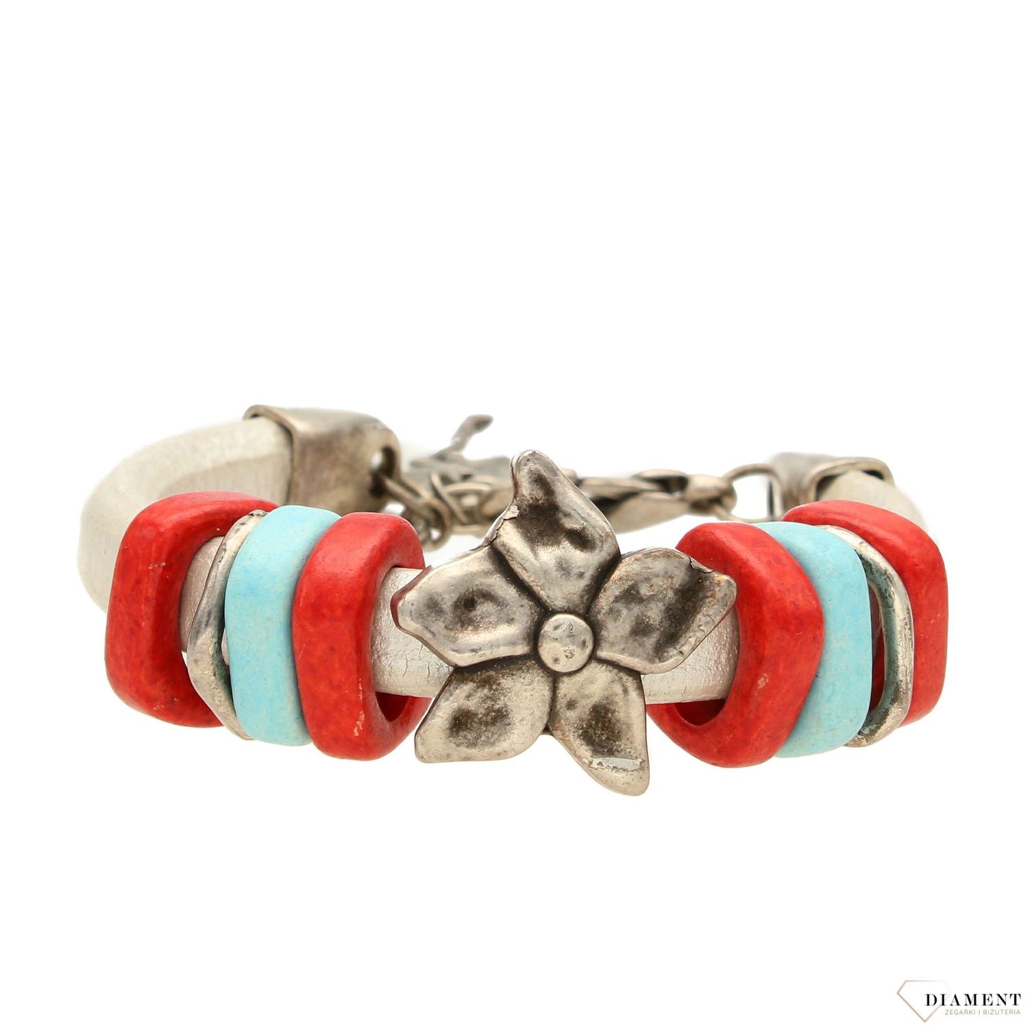 Bransoletka damska biała z ozdobnym kwiatkiem DIA-BRA-0168-MET (1).jpg