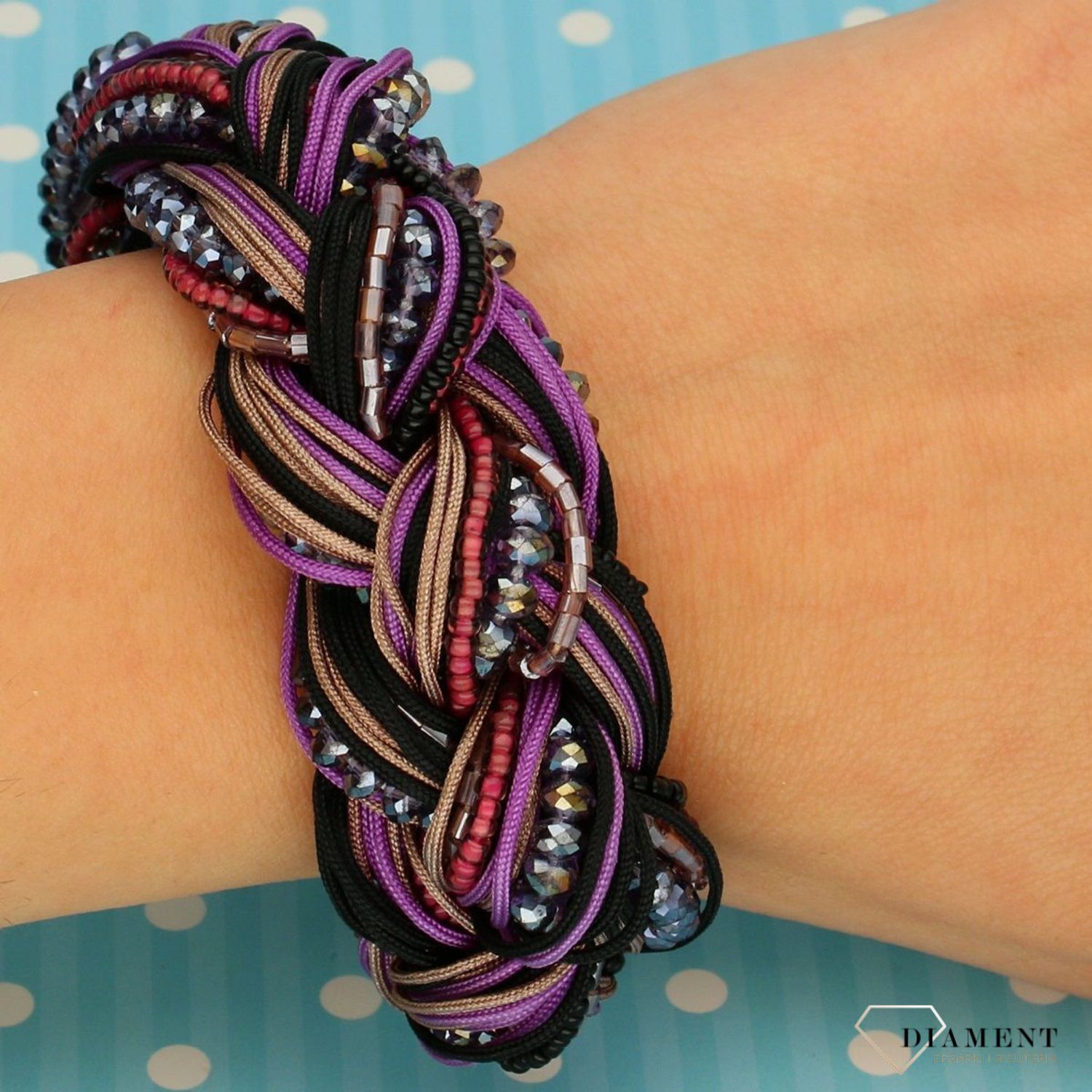 Bransoletka damska szeroka 'Fioletowa plecionka' DIA-BRA-0189-INNE (1).jpg