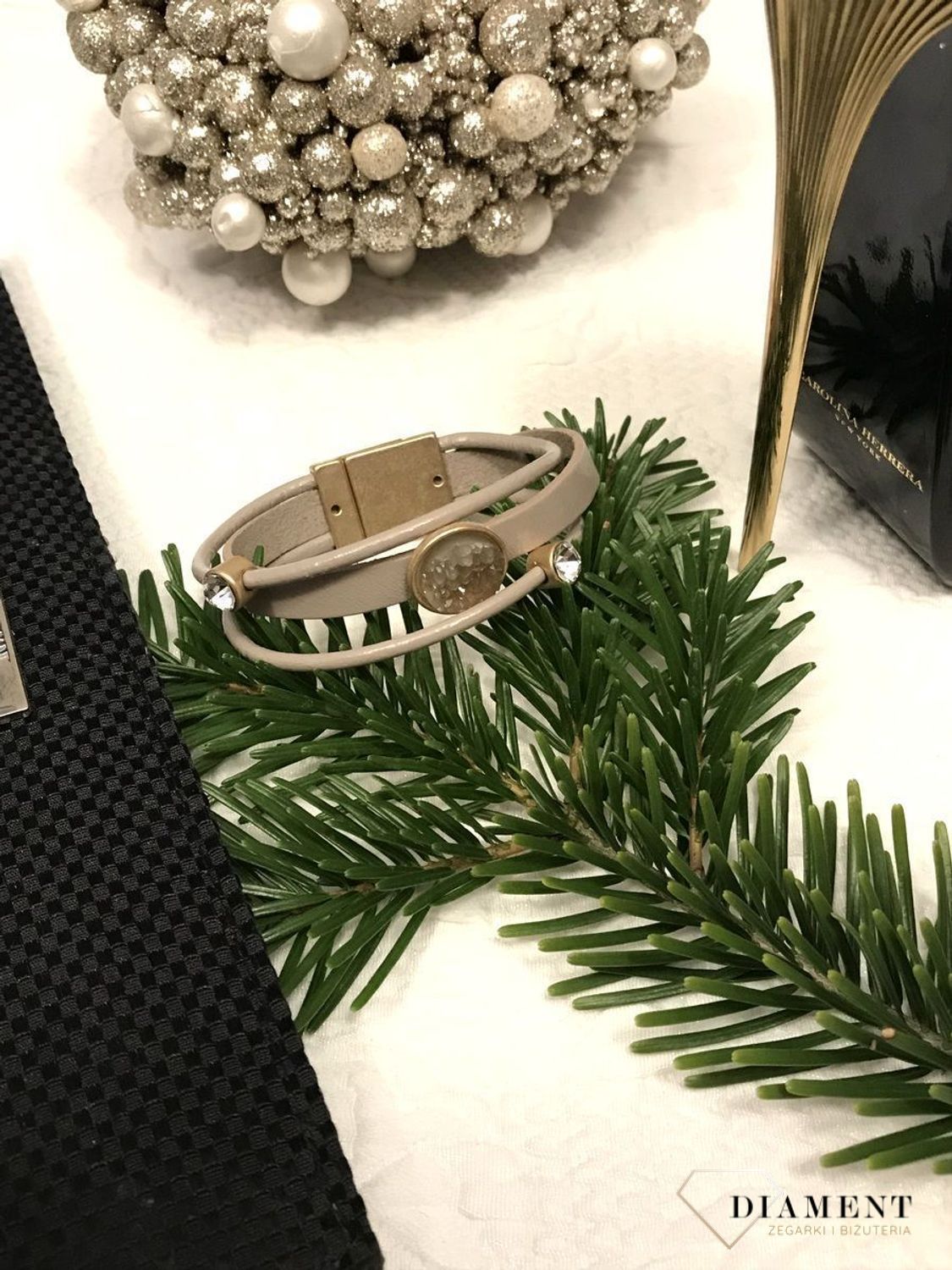 Bransoletka damska beżowa szeroka z cyrkoniami 4.jpg