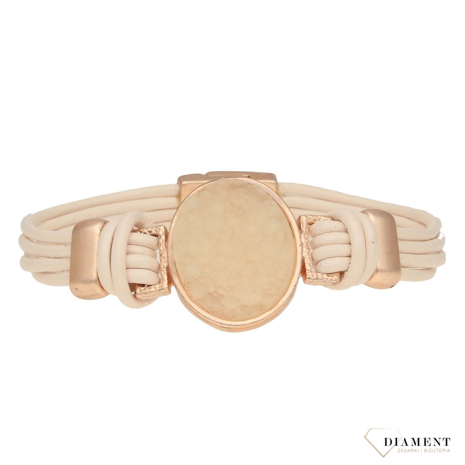 Bransoletka damska pudrowy róż szeroka z kryształem BRASICI009902200 4.jpg