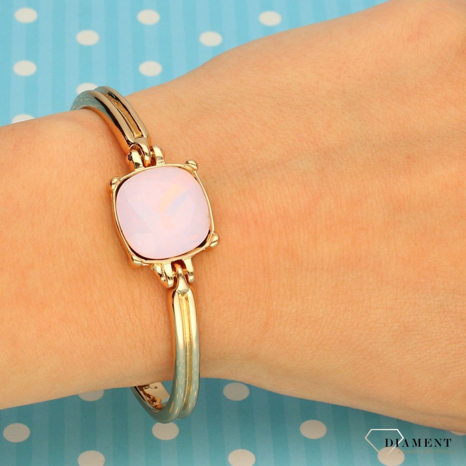 Bransoletka damska pozłacana różowy kwarc DIA-BRA-0197-MET (1).jpg