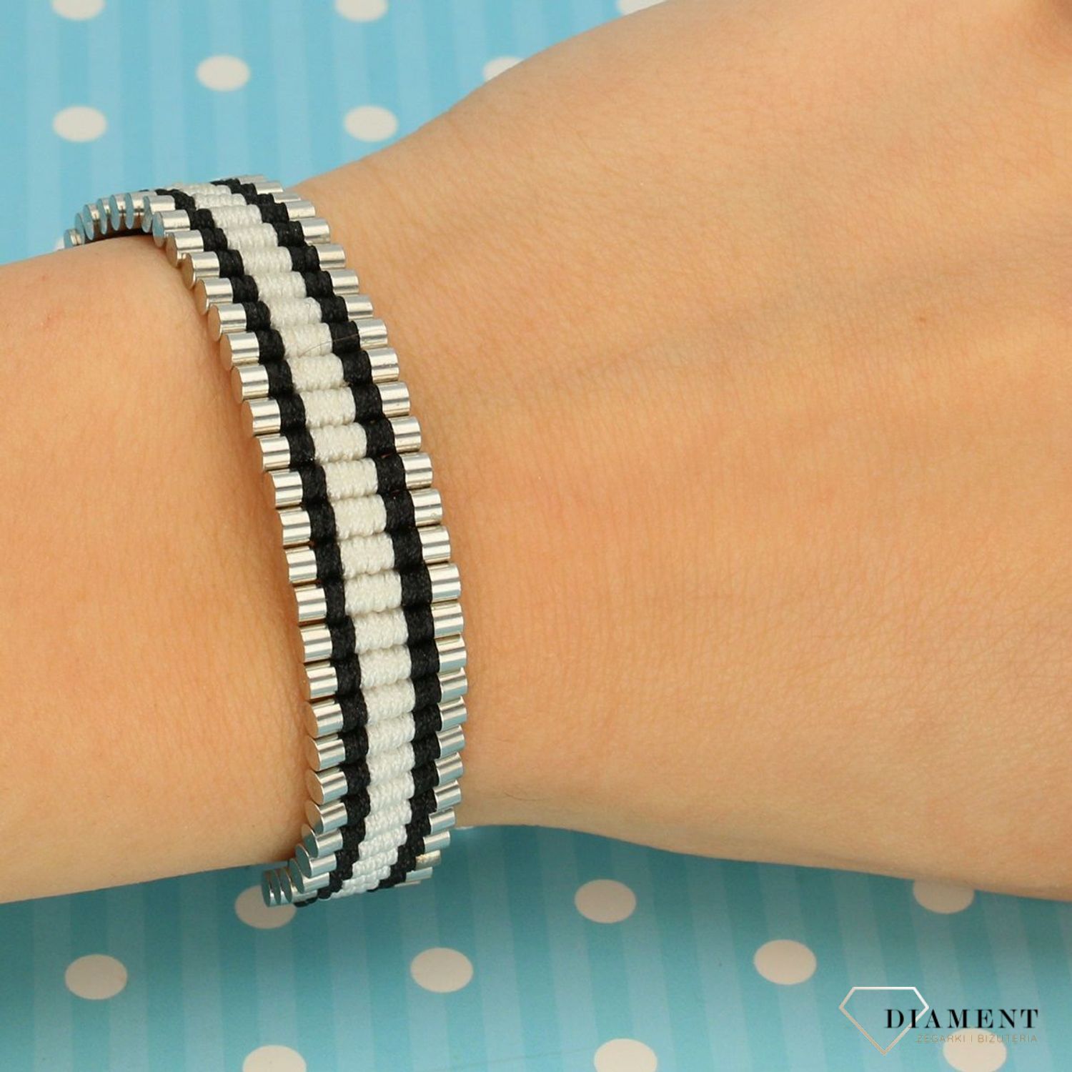 Bransoletka na sznureczku biały z czarnym DIA-BRA-0201-MET (1).jpg