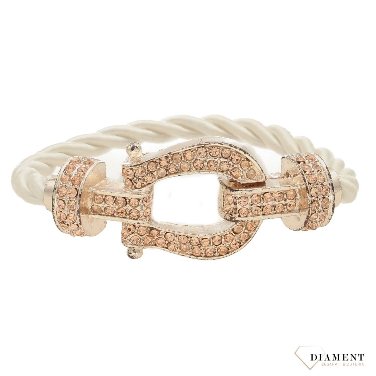Bransoletka damska biały sznurek z klamra w różowym złocie DIA-BRA-0206-MET (1).jpg