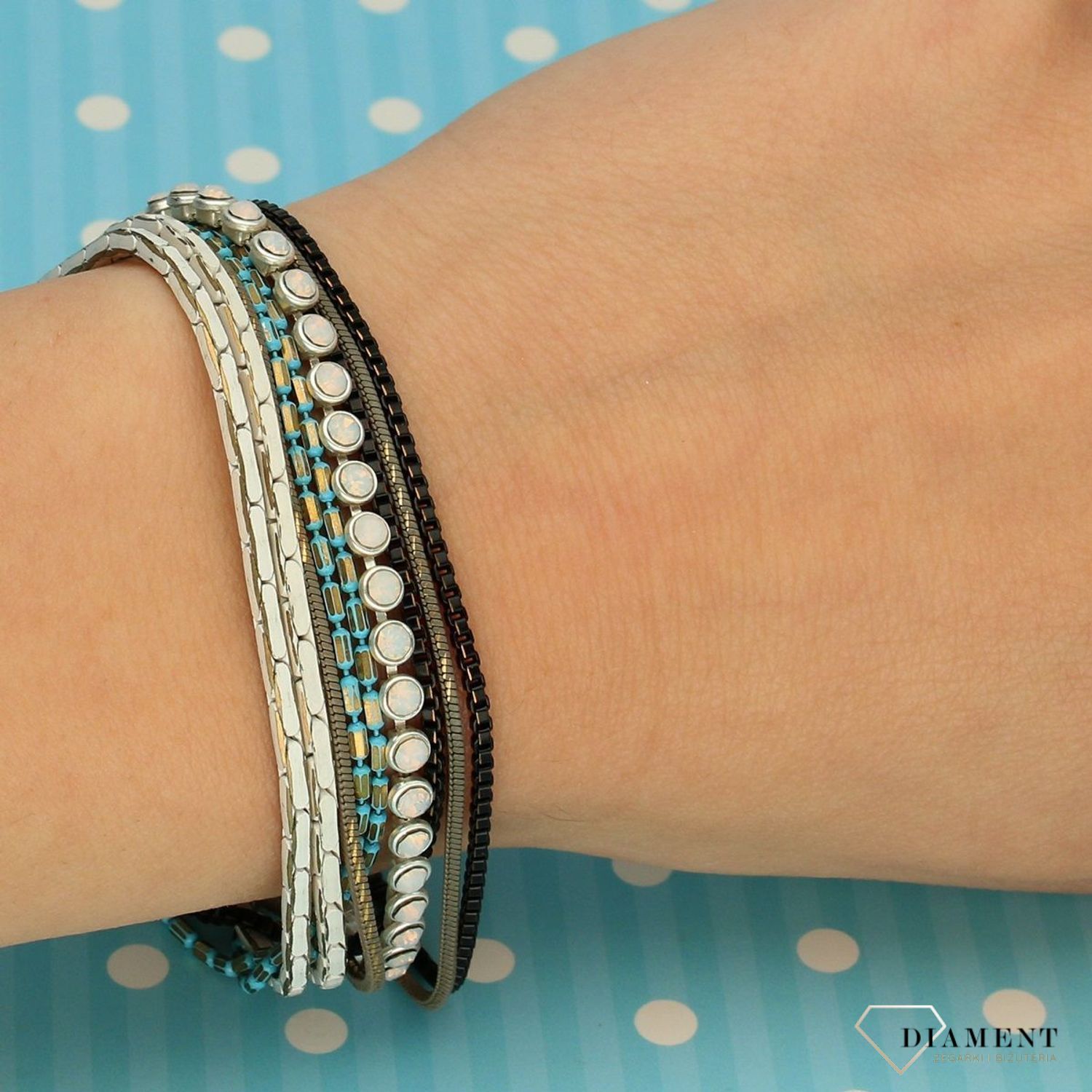 Bransoletka damska 'rzędy ozdobnych pasków' DIA-BRA-0208-INNE (1).jpg