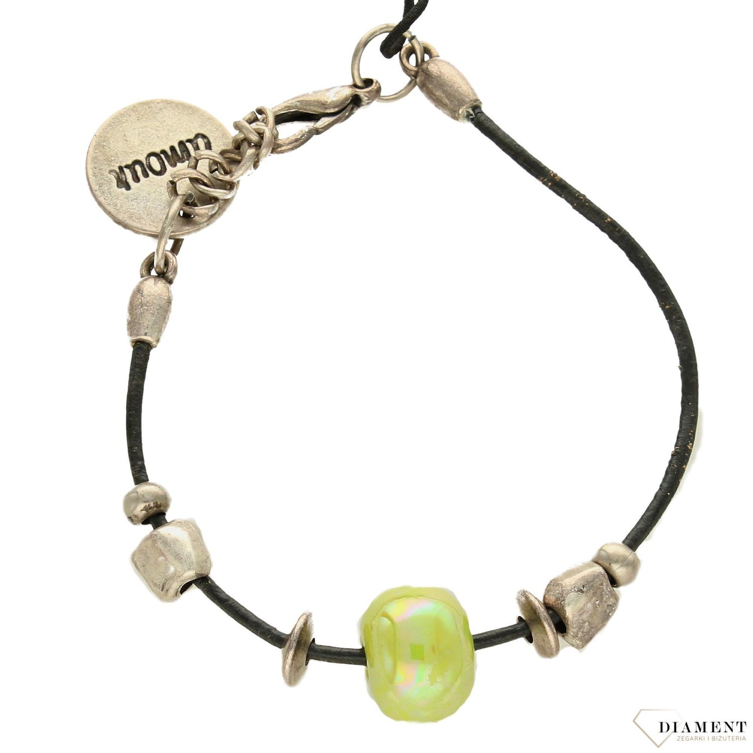 Bransoletka damska czarny rzemyk z zawieszkami DIA-BRA-0218-MET.  (2).jpg