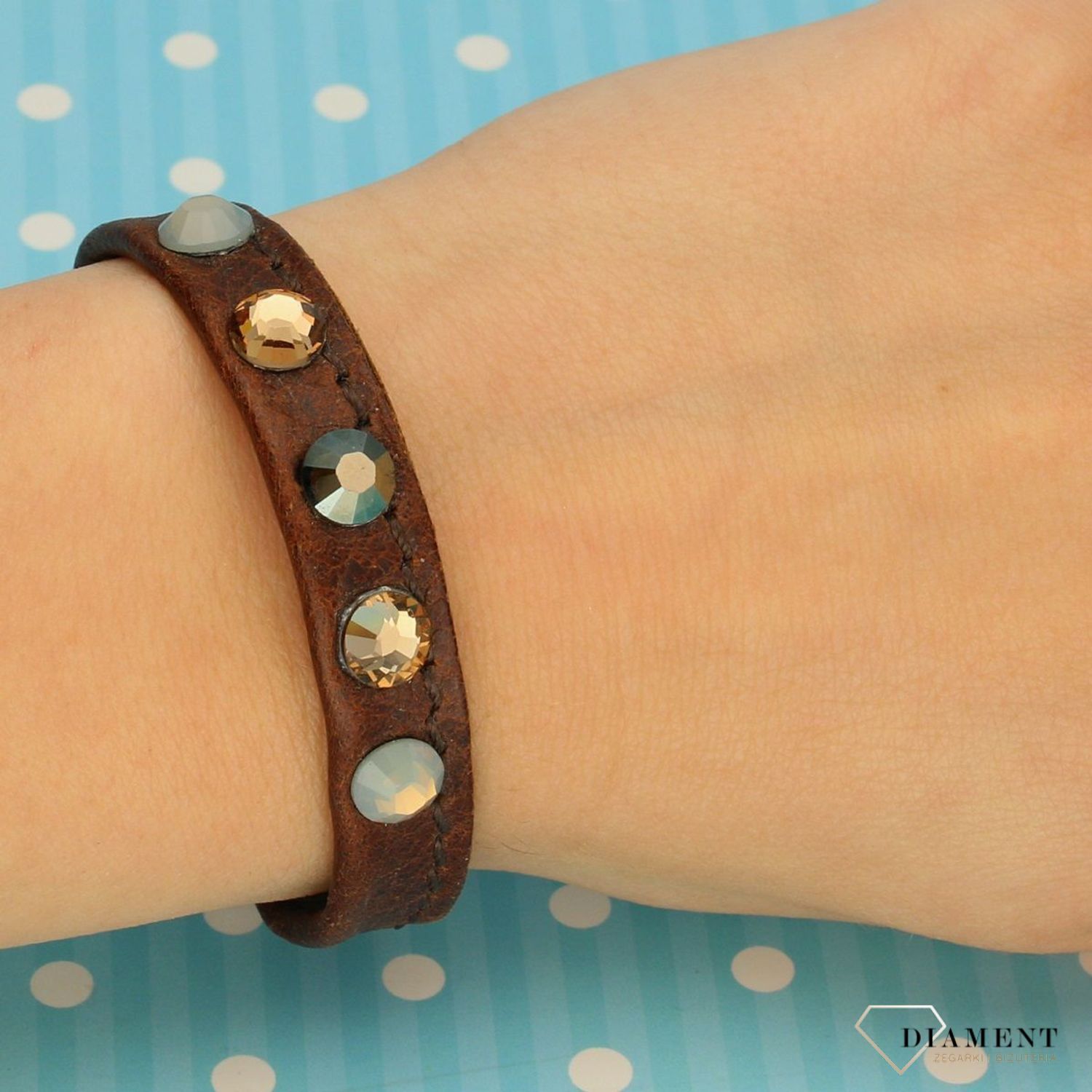 Bransoletka damska ciemny brązowy pasek z cyrkonią DIA-BRA-0219-INNE (1).jpg