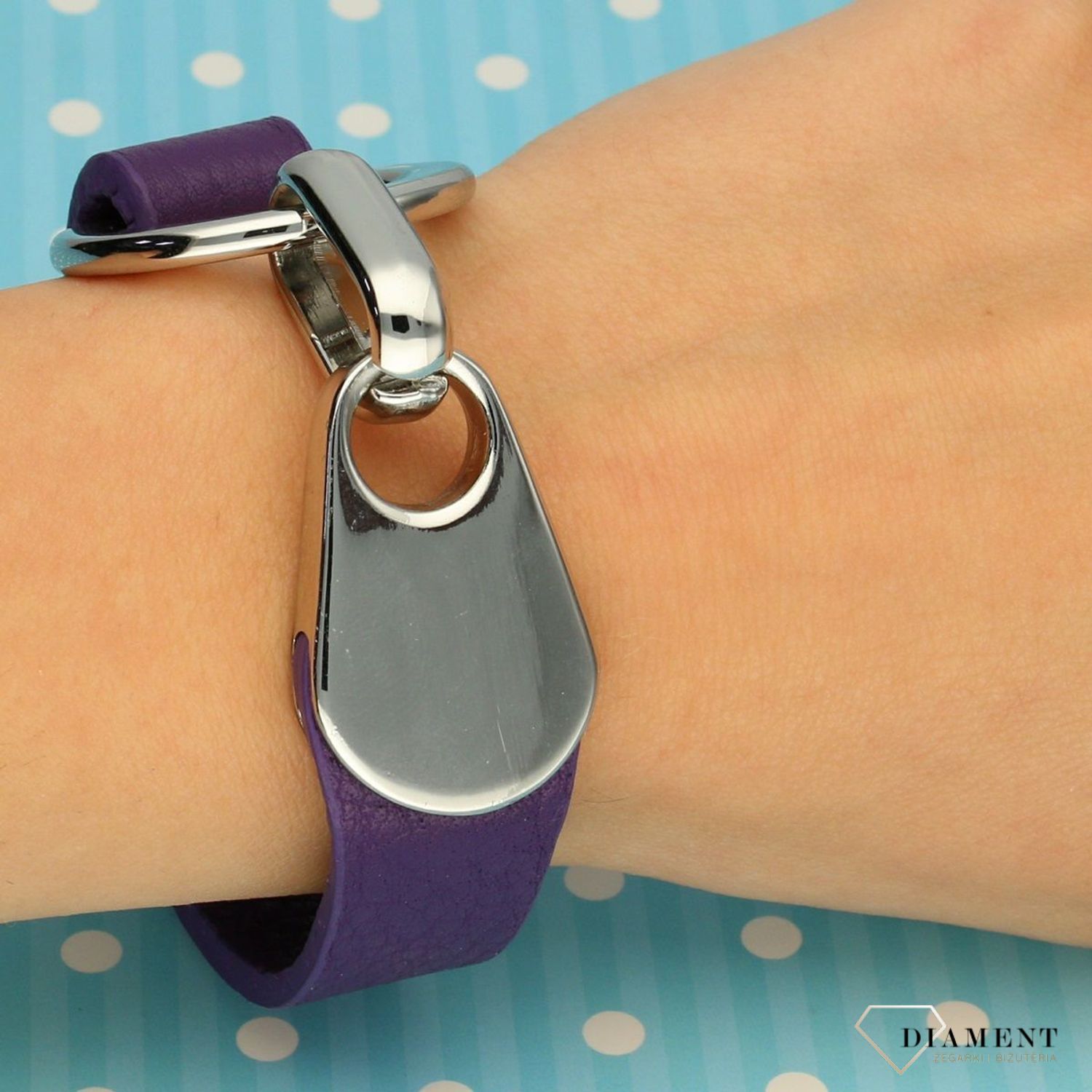 Bransoletka damska skórzana fioletowa 'Srebrna klamra' DIA-BRA-0226-MET (1).jpg