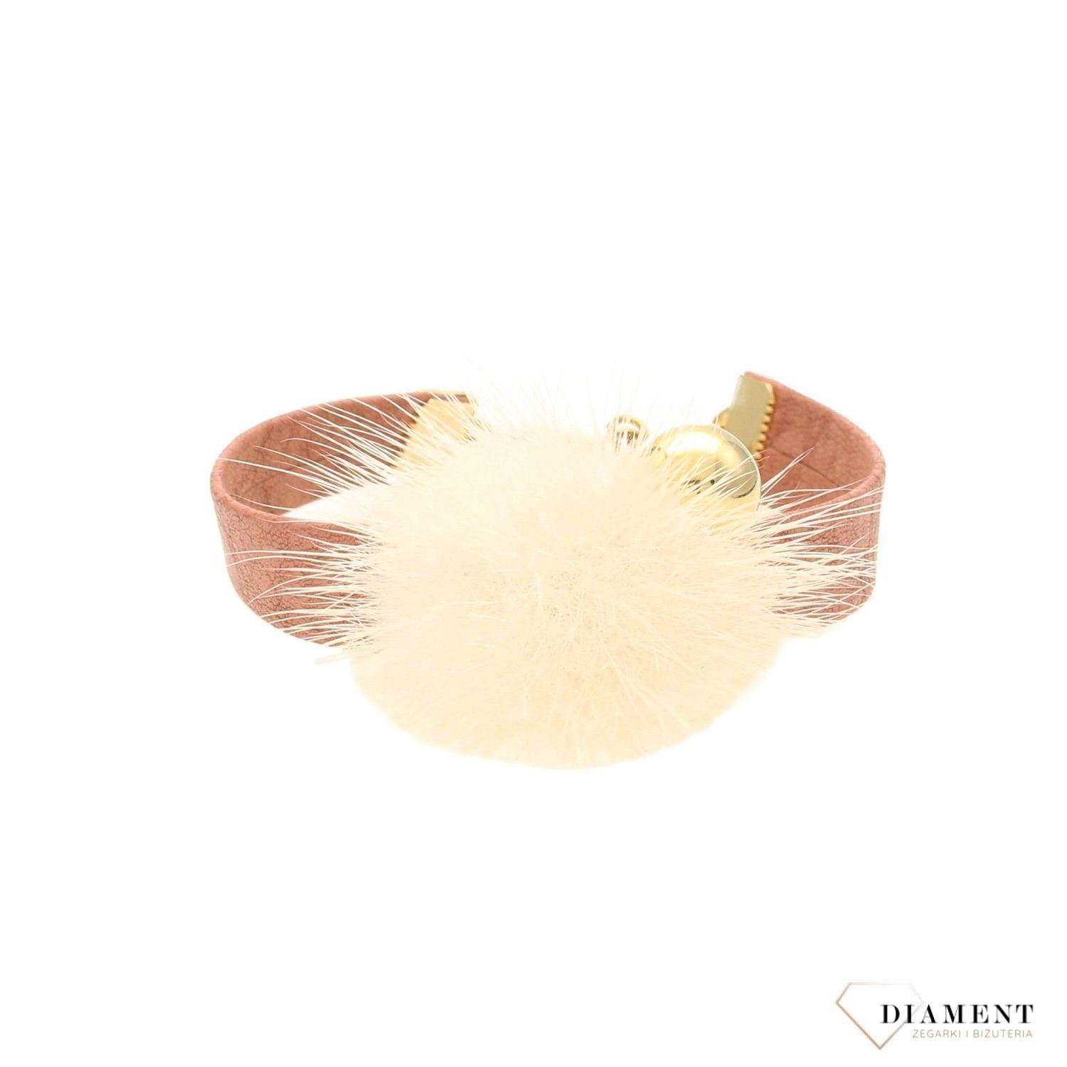 Bransoletka skórzana z pomponikiem ' futerko z kuleczką ' (1).jpg