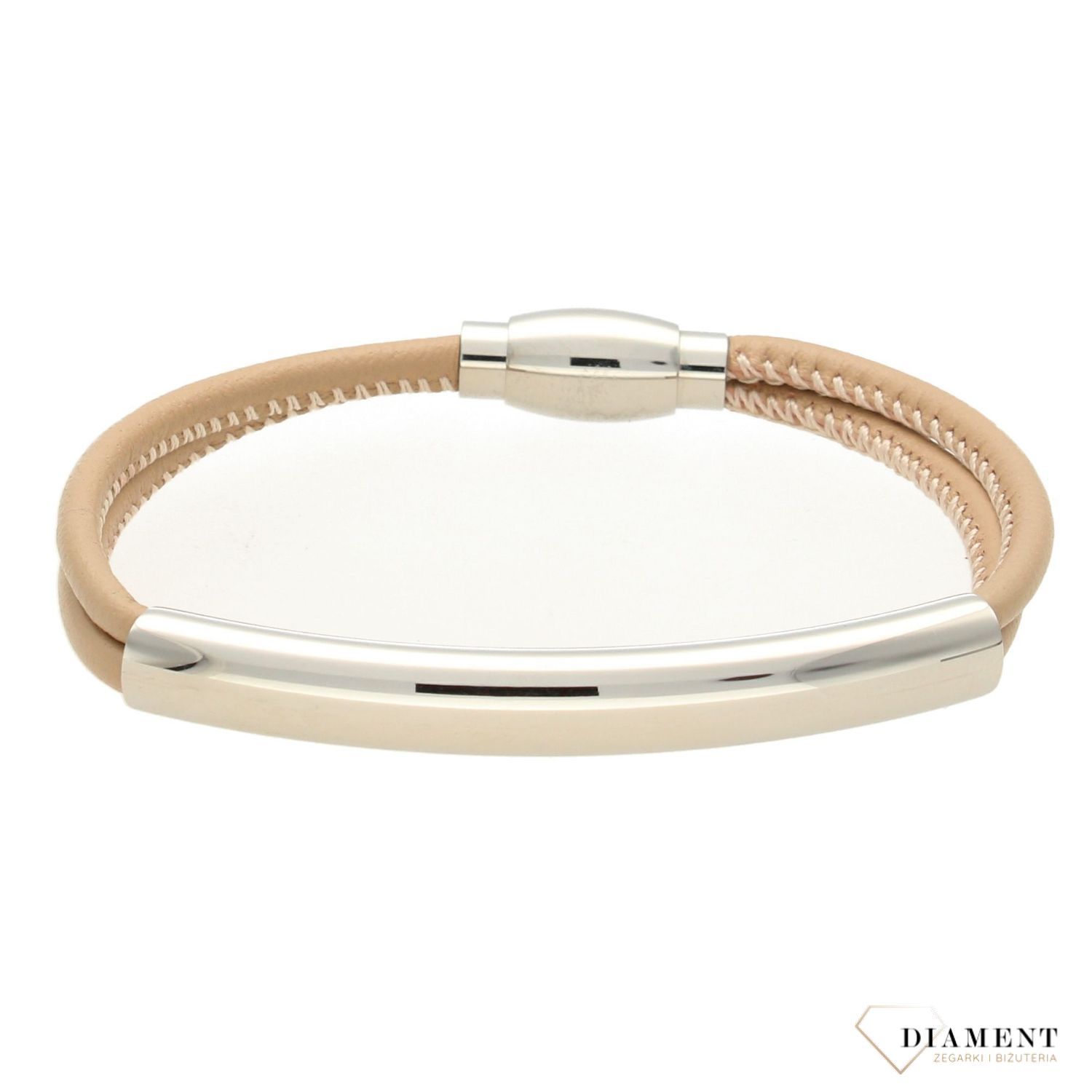 Bransoletka skórzana beżowa z blaszką DIA-BRA-0234-MET (1).jpg