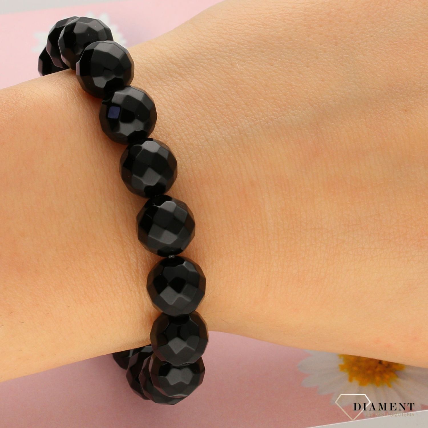 Bransoletka z koralików na gumce ' szlifowany onyks ' DIA-BRA-0235-INNe (1).jpg