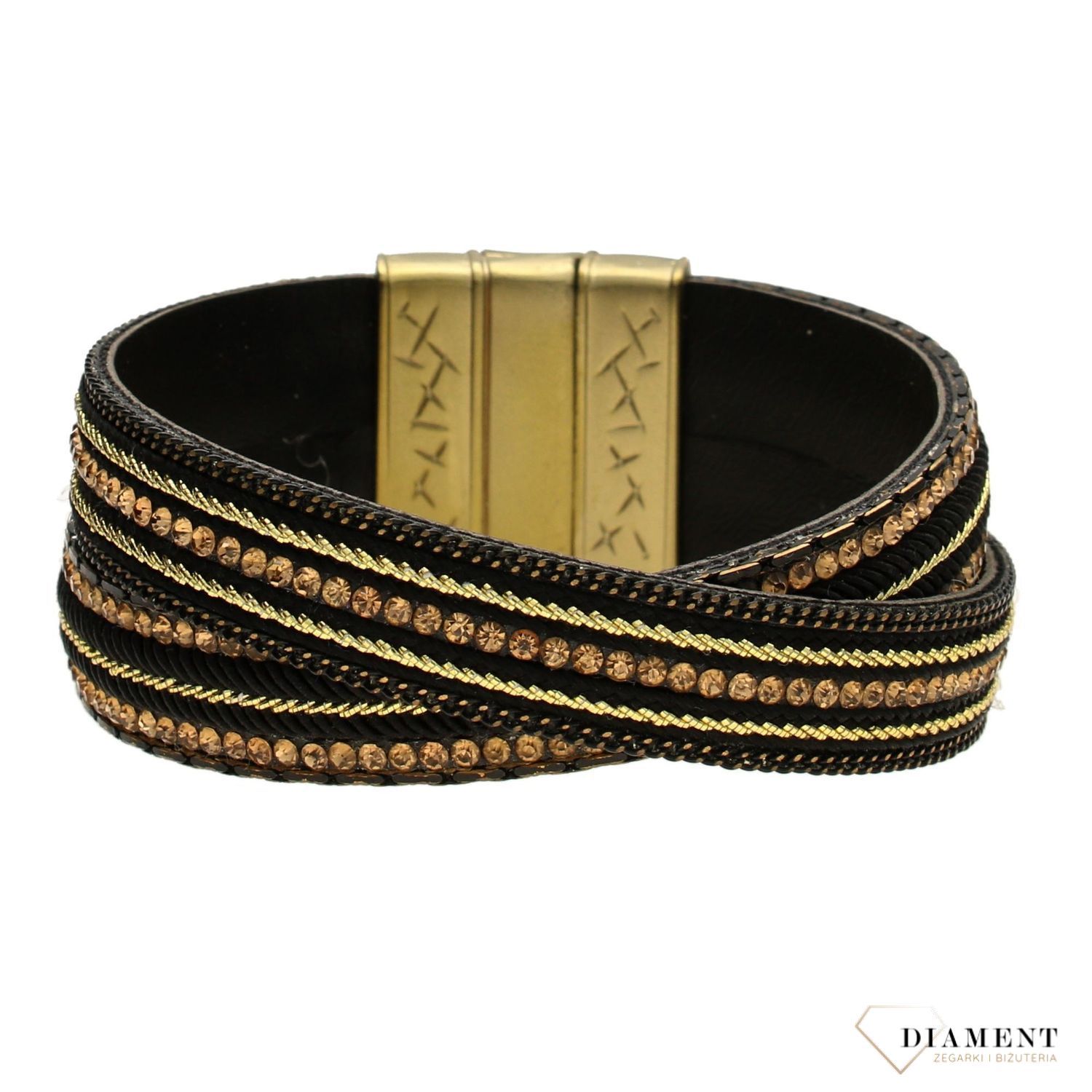 Bransoletka damska czarna plecionka z kryształami DIA-BRA-0237-INNE (1).jpg