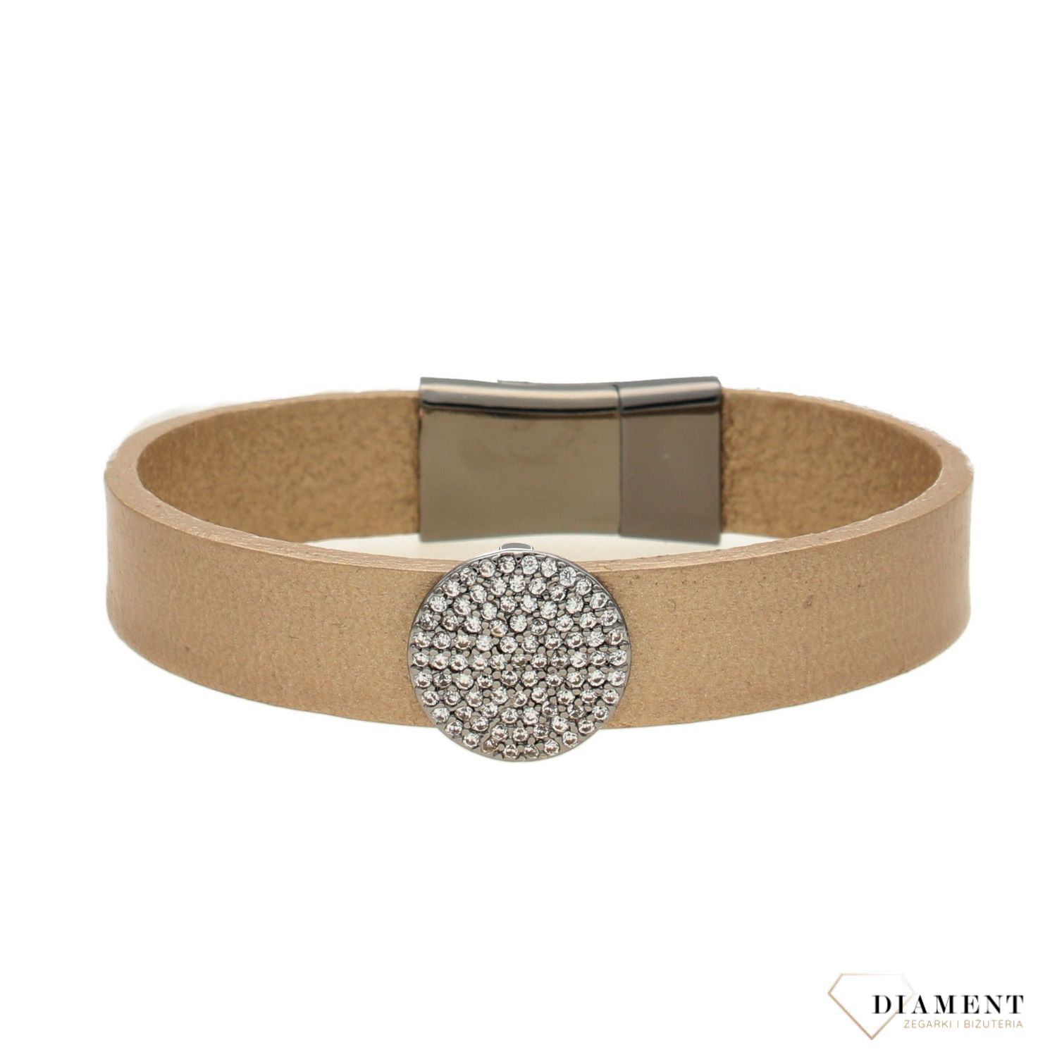 Bransoletka damska brązowy pasek z cyrkonią  DIA-BRA-0239-INNE (1).jpg