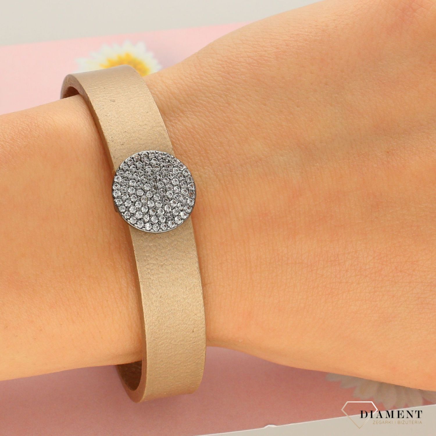 Bransoletka damska brązowy pasek z cyrkonią  DIA-BRA-0239-INNE (1).jpg