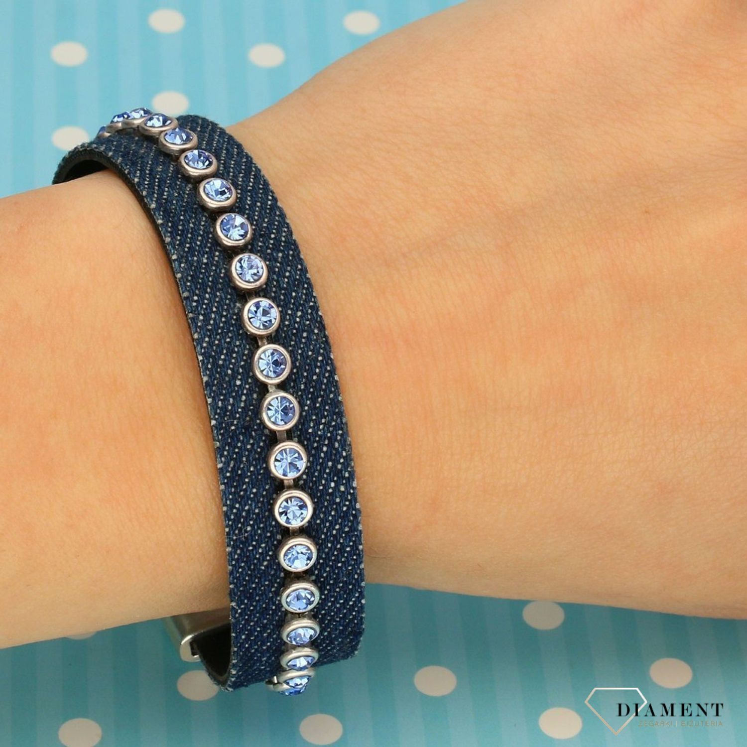 Bransoletka damska dżinsowy pasek z cyrkonią DIA-BRA-0243-INNE (1).jpg