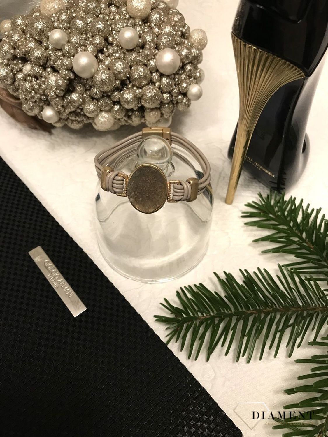 Bransoletka damska beżowa szeroka z kryształem Biżuteria damska✓ Prezent dla mamy✓Prezent dla dziewczyny w Sklepie z Biżuterią zegarki-diament.pl✓4.jpg