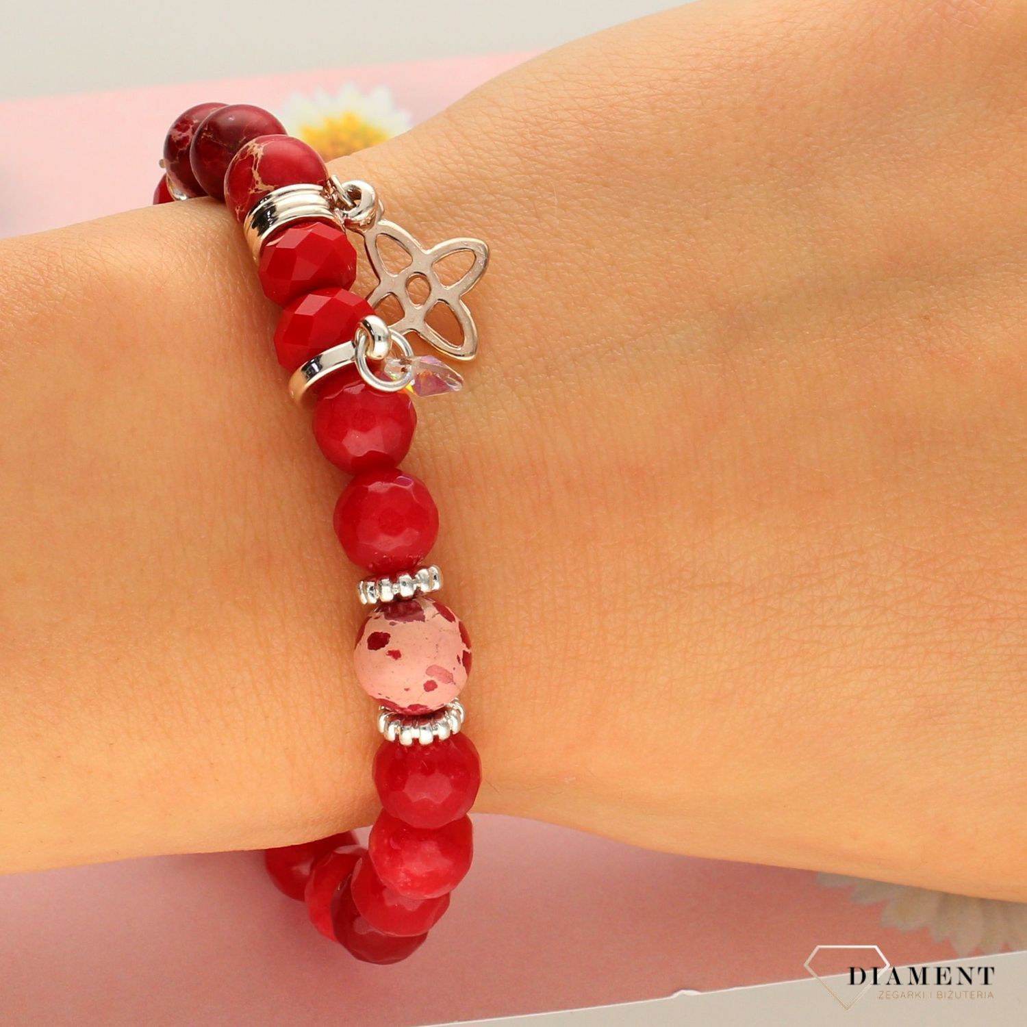 Bransoletka damska klasyka w czerwonym kolorze DIA-BRA-0247-INNE (1).jpg