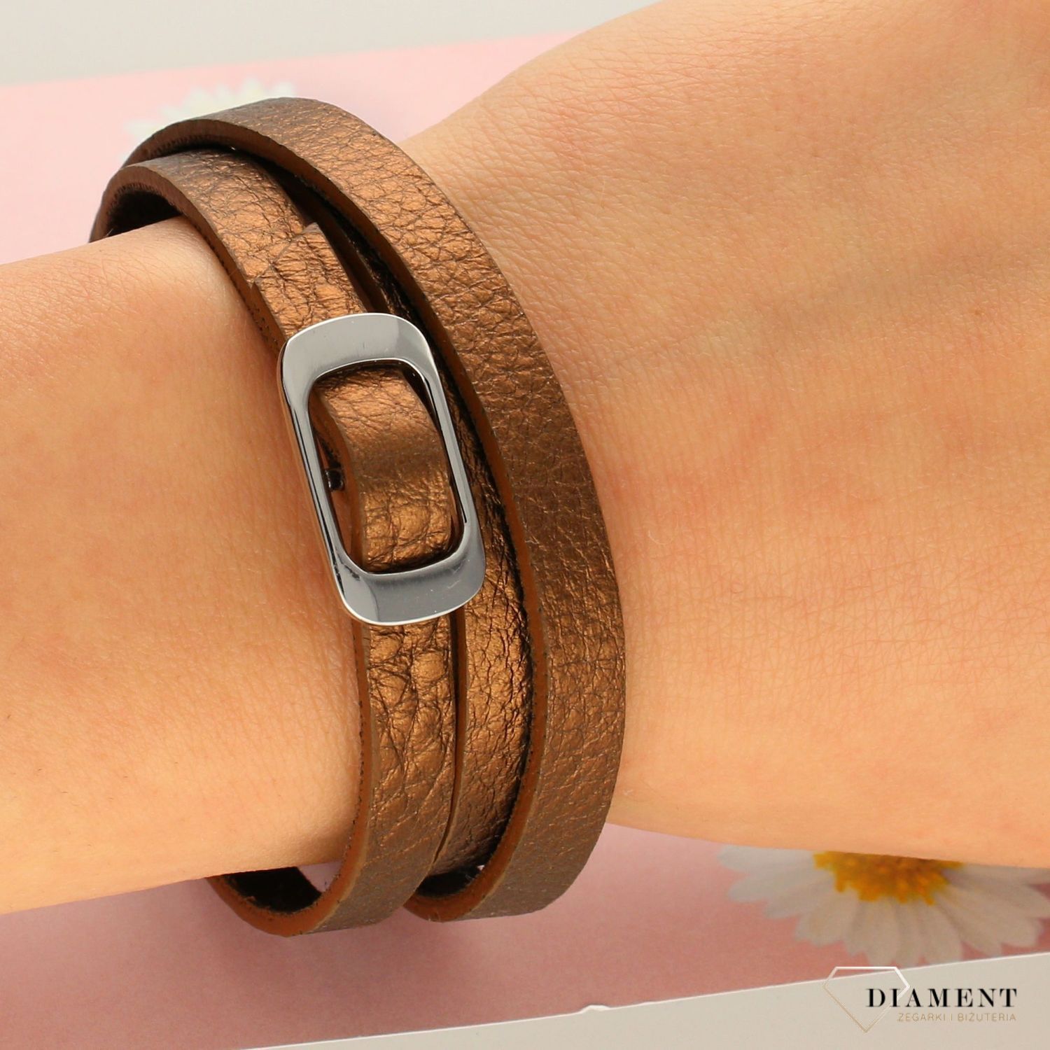 Bransoletka by dziubeka skórzany brązowy pasek DIA-BRA-0253-INNE (1).jpg