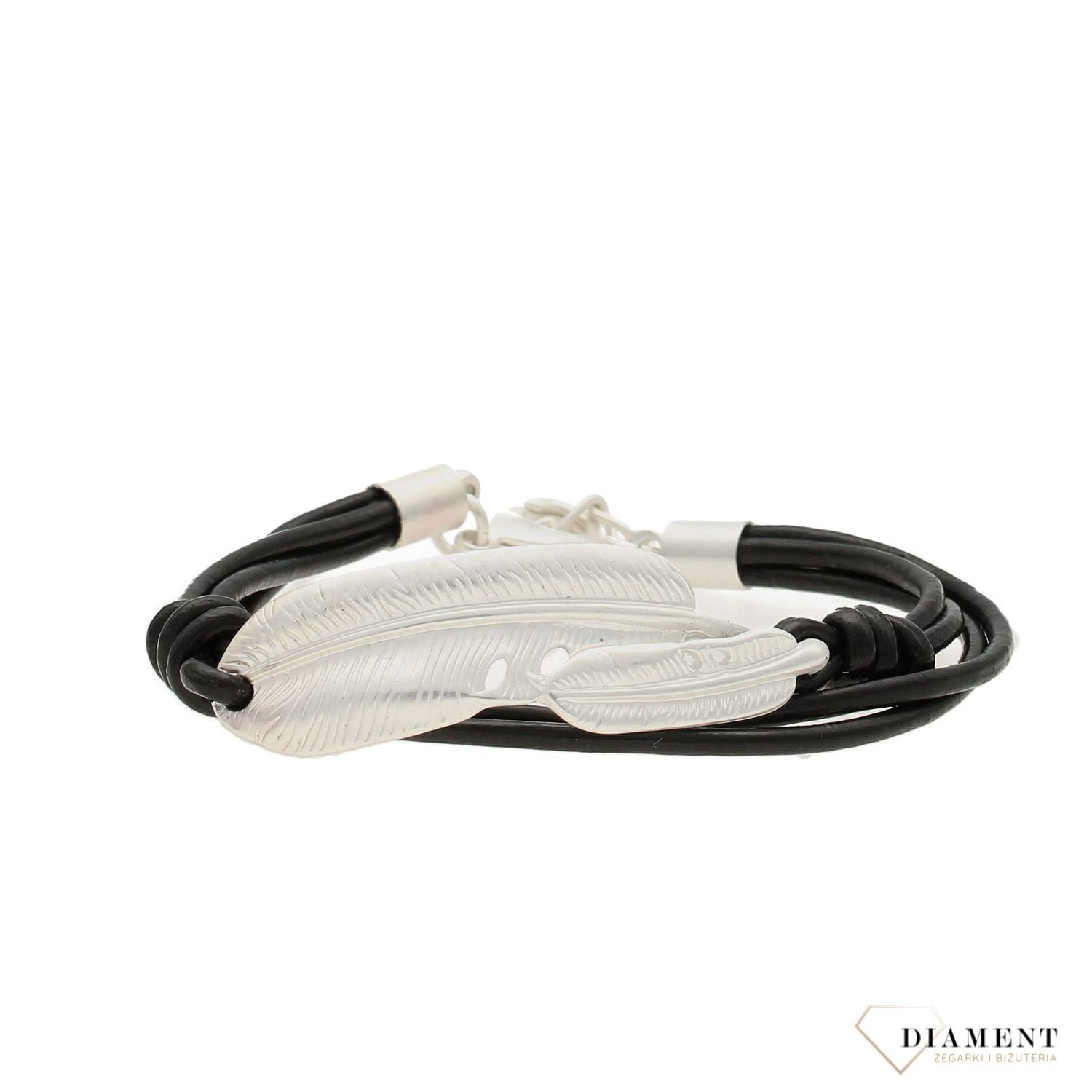 Bransoletka damska czarna z motywem pióra DIA-BRA-0254-MET (1).jpg