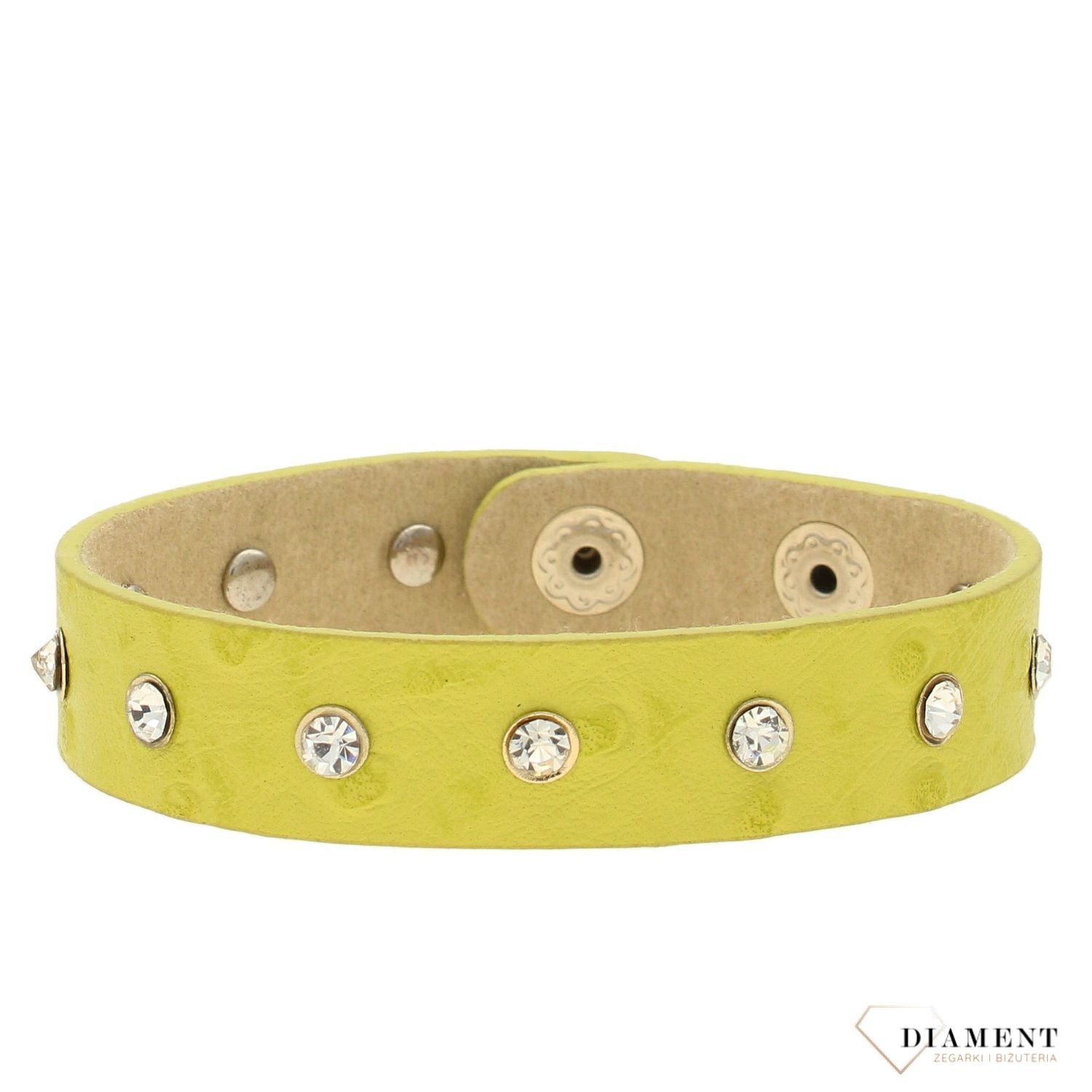 Bransoletka skórzana pojedynczy żółty pasek z cyrkoniami  DIA-BRA-0262-INNE (1).jpg