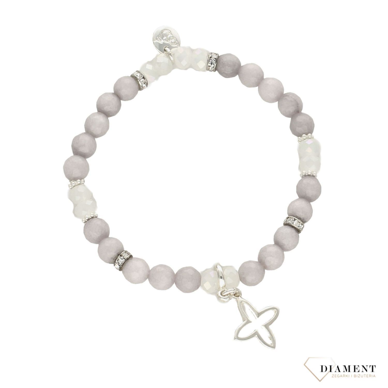 Bransoletka na gumce z szarych koralików BY DZIUBEKA DIA-BRA-0270-INNE (1).jpg