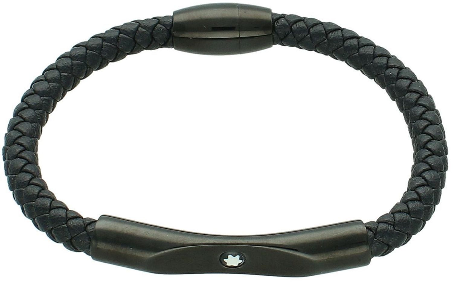 Bransoletka damska skórzana pleciona czarna z ozdobną blaszką DIA-BRA-0281-STAL 21 cm black.jpg