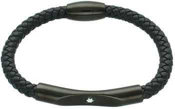 Bransoletka damska skórzana pleciona czarna z ozdobną blaszką DIA-BRA-0281-STAL 21 cm black.jpg