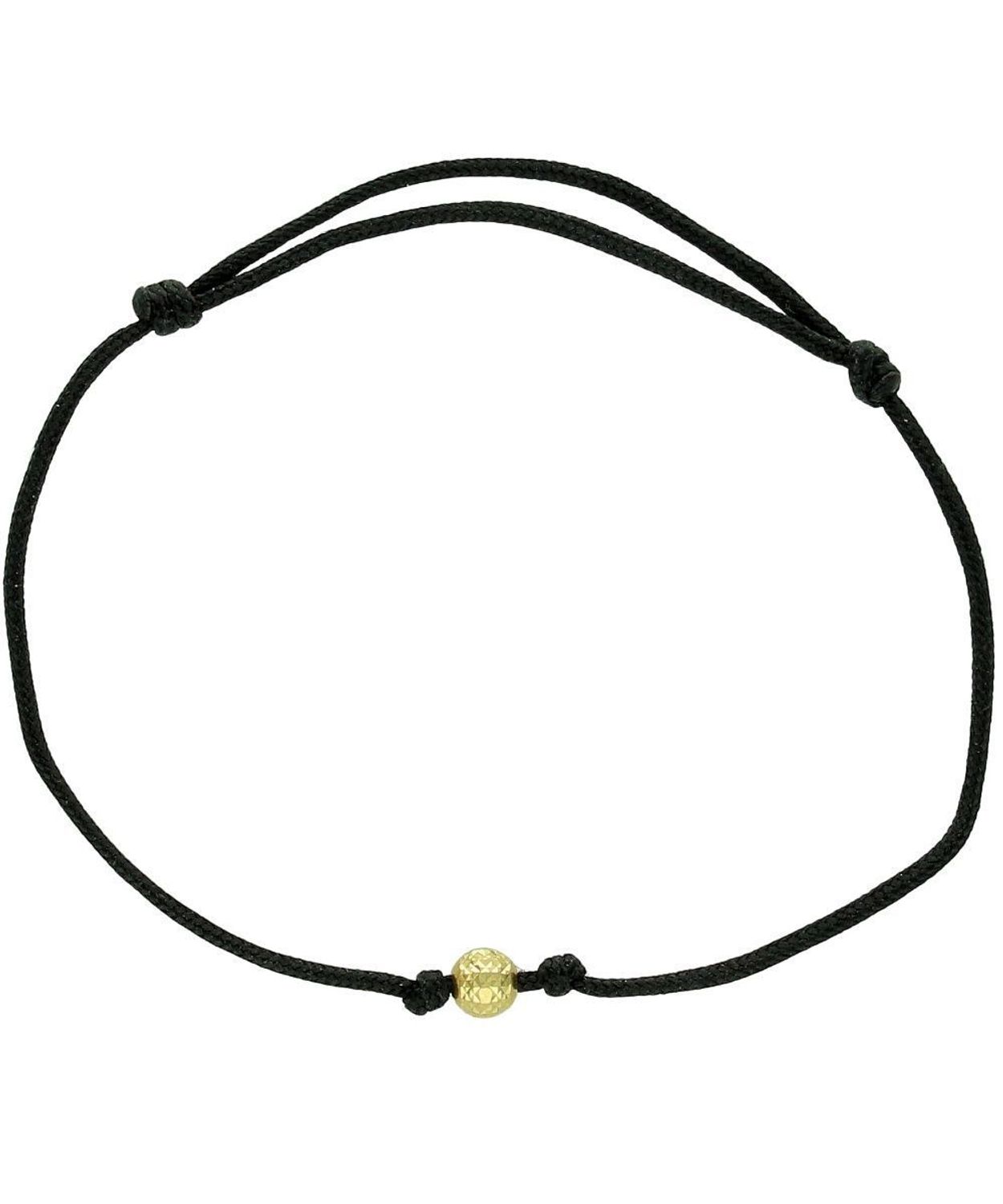 Bransoletka szczęścia złota 585 na czarnym sznurku z kuleczką – regulowana bransoletka damska.jpg